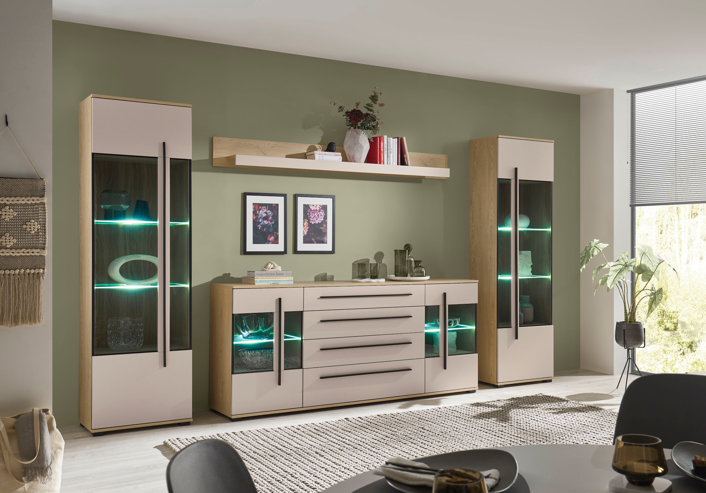 Home affaire Wohnwand »Cantara, Anbauwand, Wohnzimmer-Set, in Eiche Evoke, Weiss oder Kaschmir« Set, 