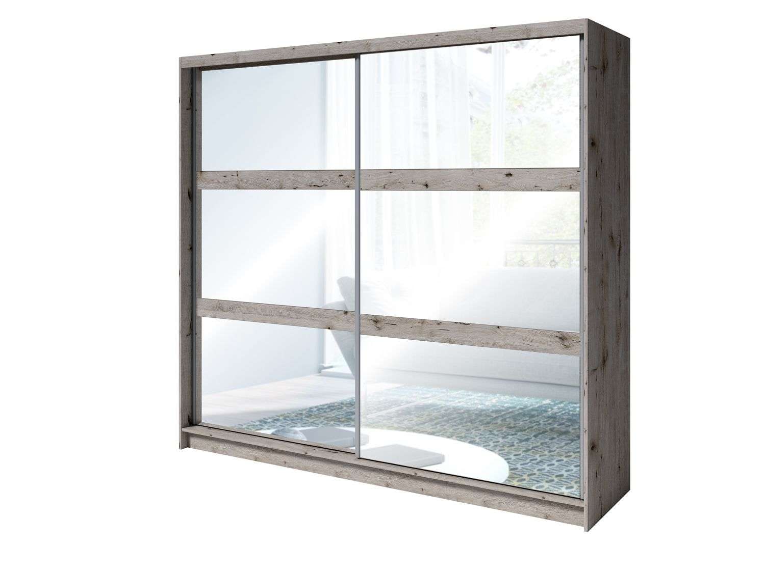 Home affaire Armoires à vêtements »PRESSAC mit viel Stauraum, 10 Fächer, 2 Kleiderstangen, Breite 230cm« Garderobe mit 2 Schiebetüren und Spiegel, Masse B/T/H: 230/62/215 cm