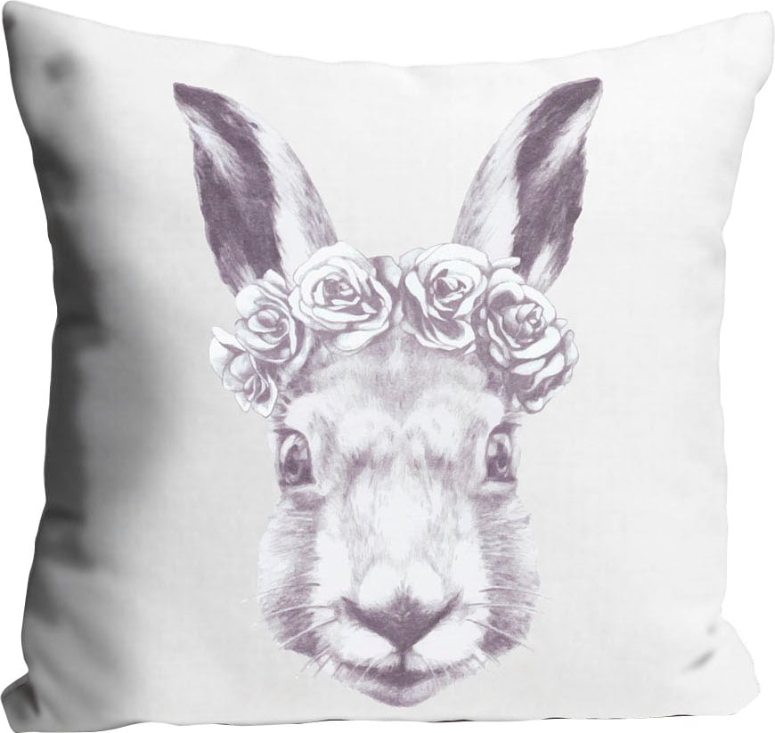 queence Coussin décoratif »Océane« mit einem Hasen mit Blumenkranz