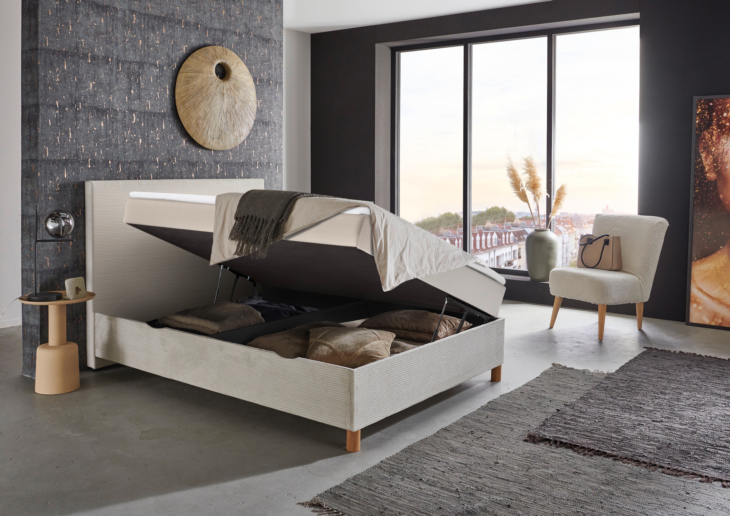 meise.möbel Boxbett »Korsika inkl. Bettkasten, mit Cord-Stoff bezogen«