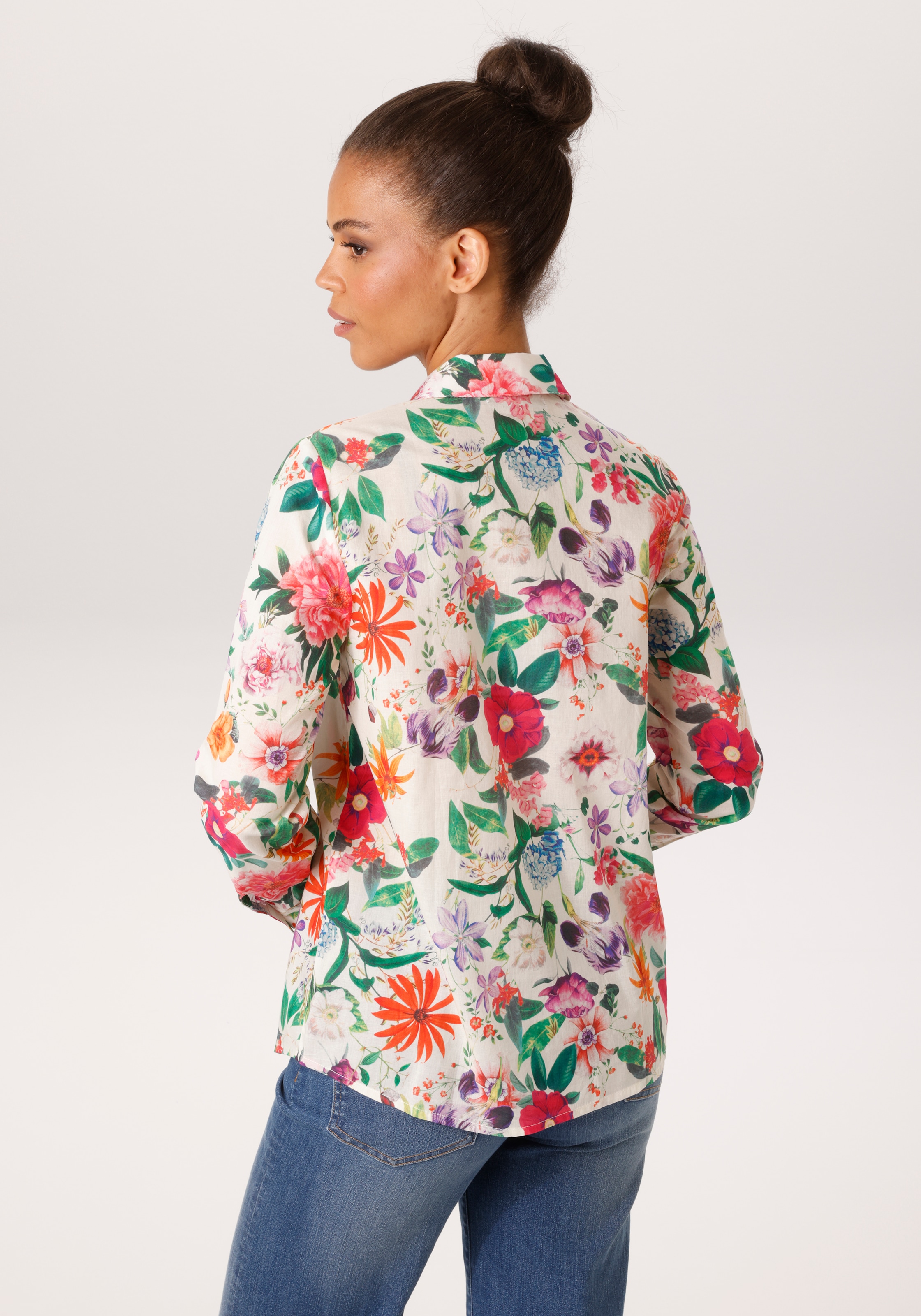 Aniston CASUAL Blouse chemise mit farbenfrohen Blumendruck - jedes Teil ein Unikat - NEUE KOLLEKTION