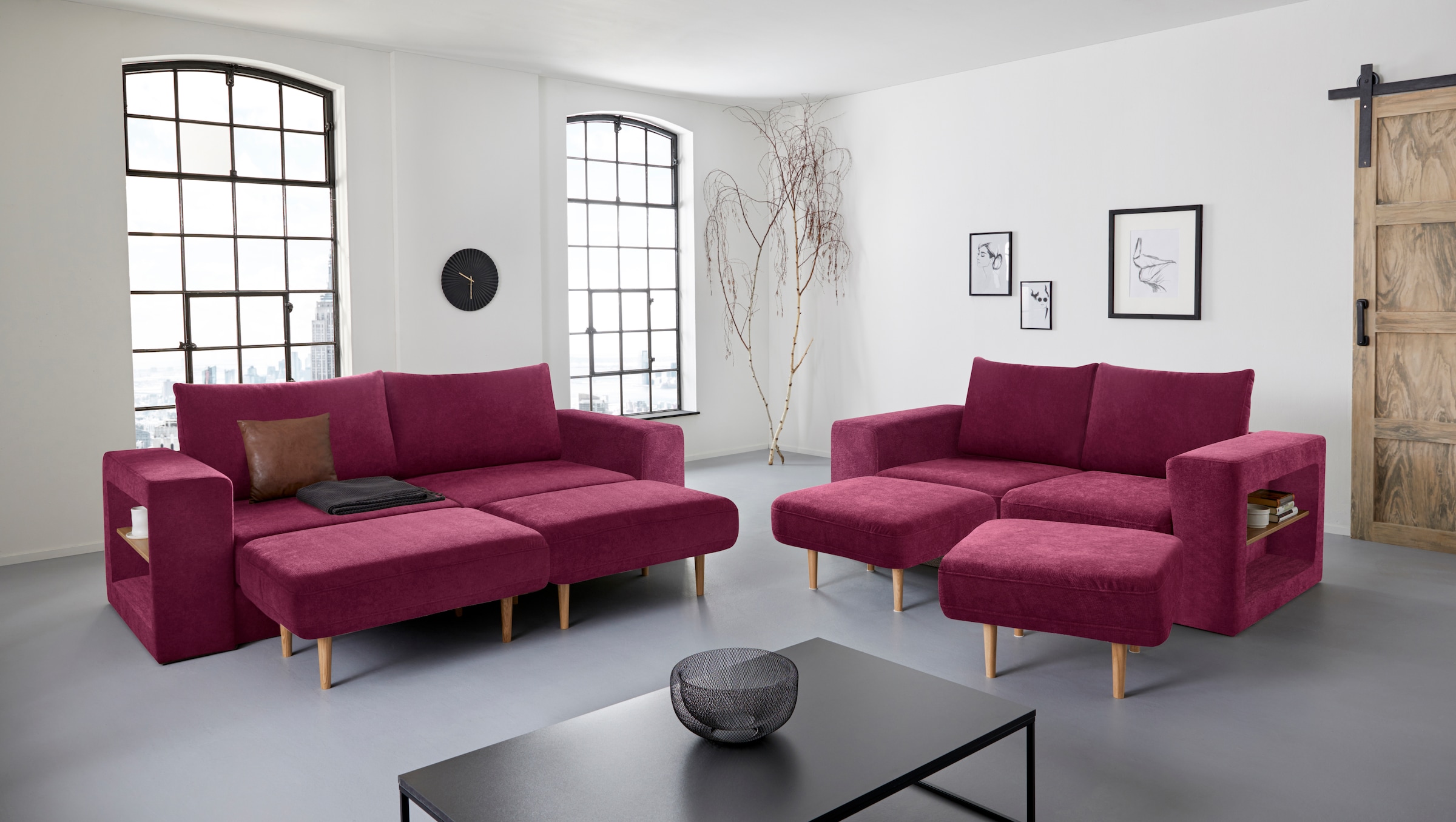 LOOKS by Wolfgang Joop 3,5-places »Looksvb« Verwandlungssofa: aus Sofa wird Sofa mit 2 Hockern, mit Regalfunktion