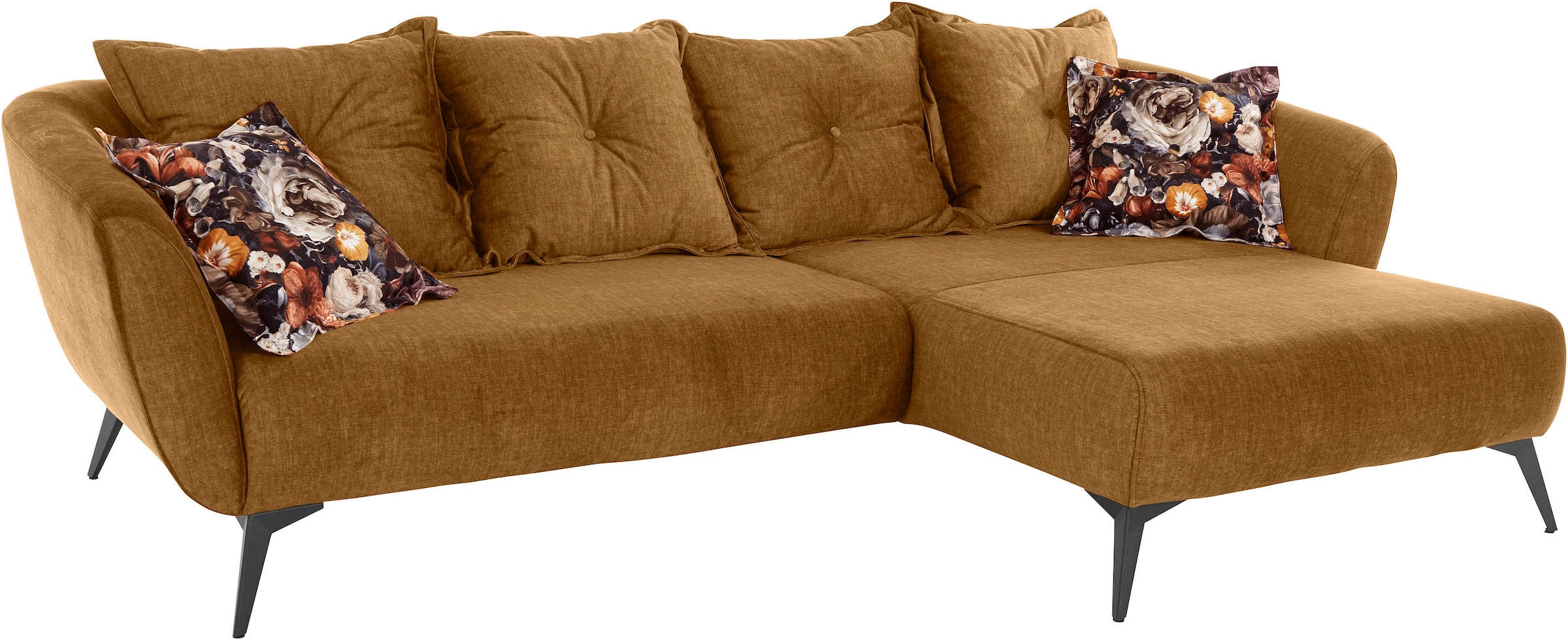 Home affaire Canapé d'angle »Baggio romantische Polsterecke, bequem,  Breite 277 cm, L-Form« Zierkissen inklusive, schwarze Metallfüsse