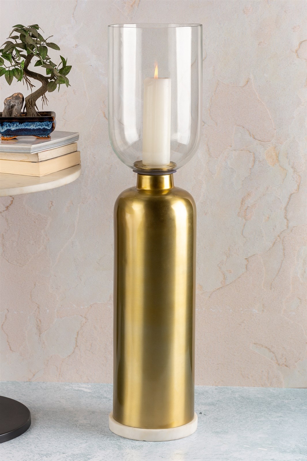 Kayoom Porte-bougies »Bodenkerzenhalter Shyam 225« Bodenkerzenhalter aus Metall, Marmor-Sockel, Windlicht aus Glas