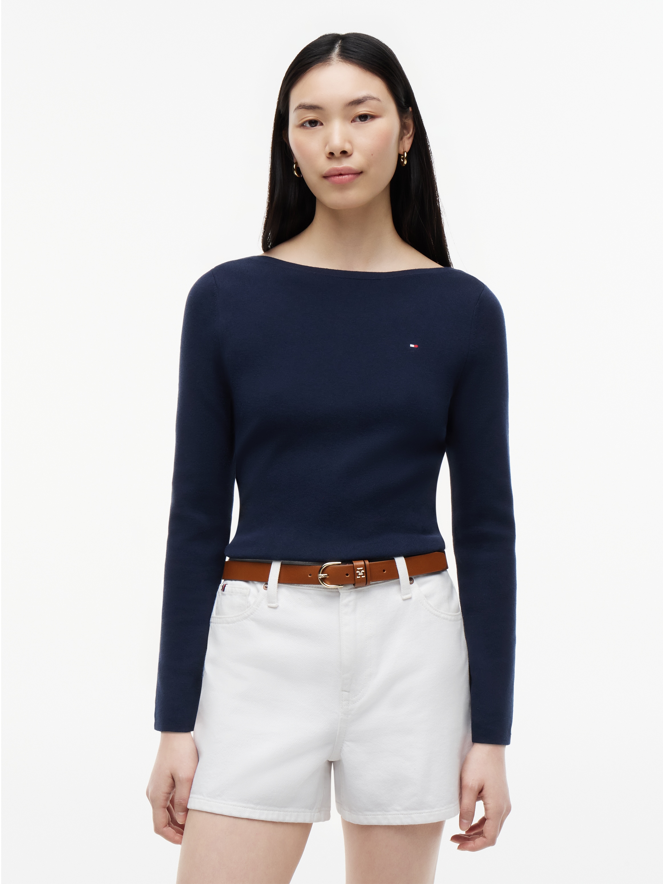 Tommy Hilfiger Strickpullover »FULL NEEDLE BOAT-NK LS SWT« Baumwollmischung