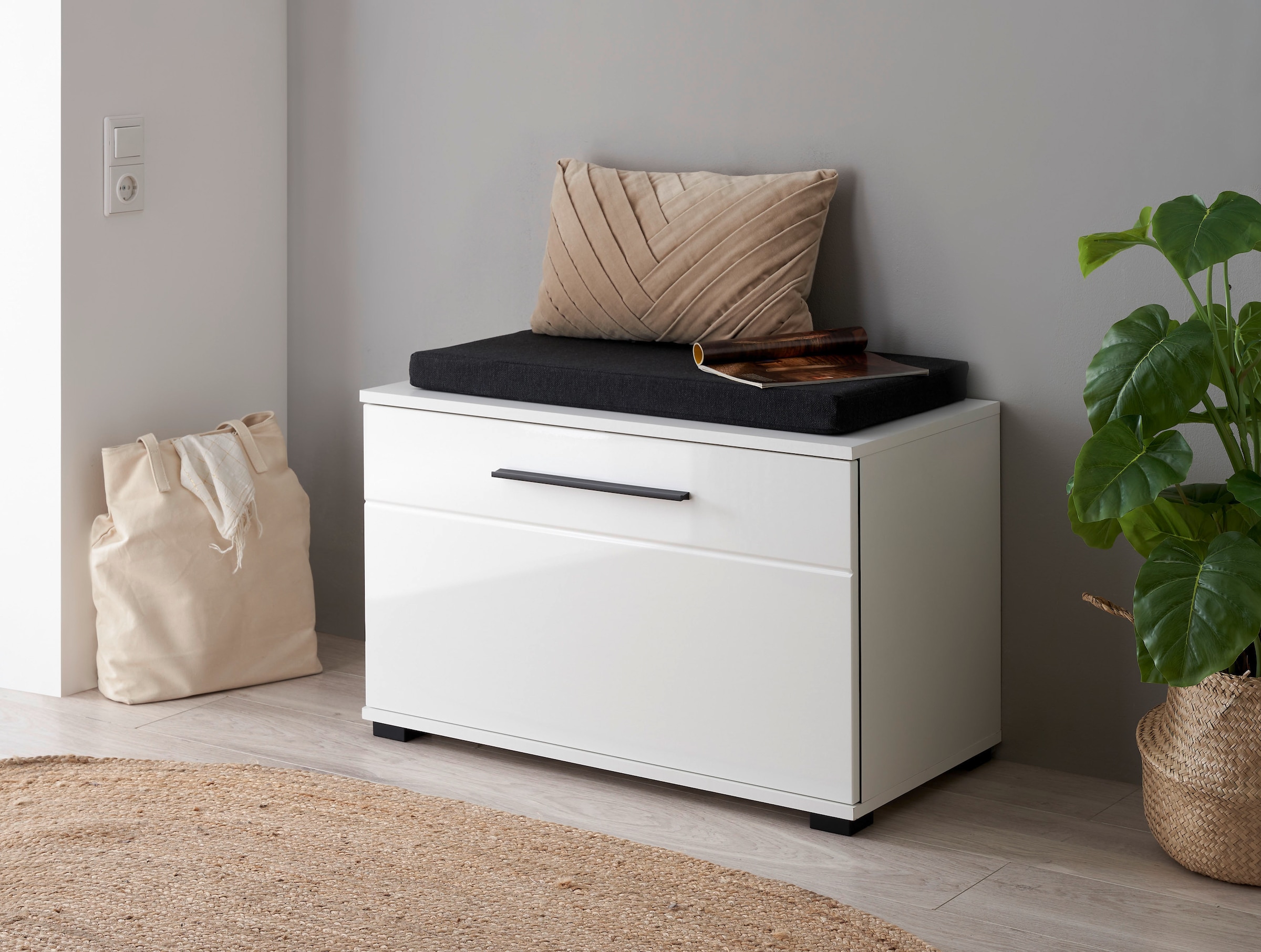 Home affaire Banc rembourré »Cantara, Garderobenbank mit Klappe, Sitzbank in zwei Farben« 2 cuis tlg. inkl. Sitzkissen, Platz für ca. 6 Paar Schuhe, 80 cm breit