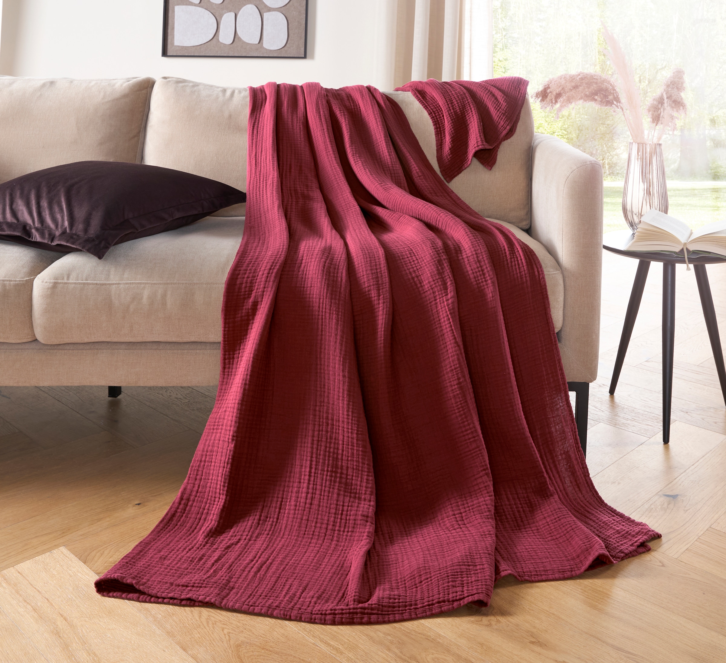 LeGer Home by Lena Gercke Couverture d'intérieur »HEVIN« jeté de lit effet froissé en coton, mousseline, couverture douillette