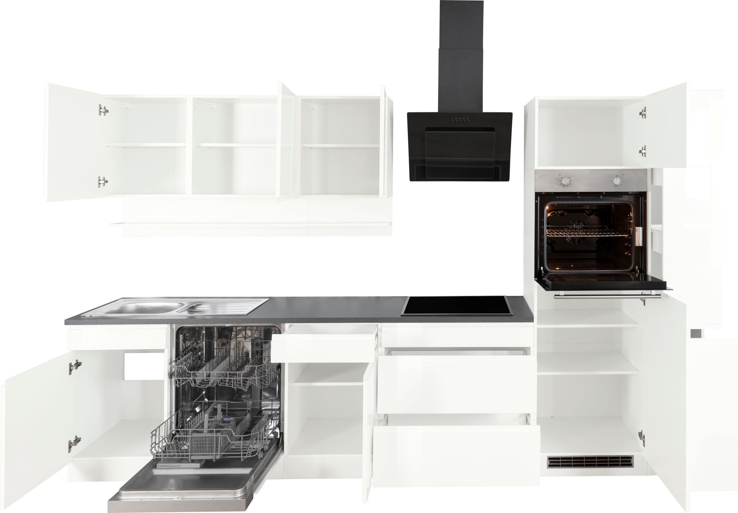 KOCHSTATION Kitchenette »KS-Virginia,neu in verbesserter Ausführung« plan de travail épaisseur 38 mm, rangement, fermeture douce,  largeur 330 cm, soft-close, sans appareils électriques