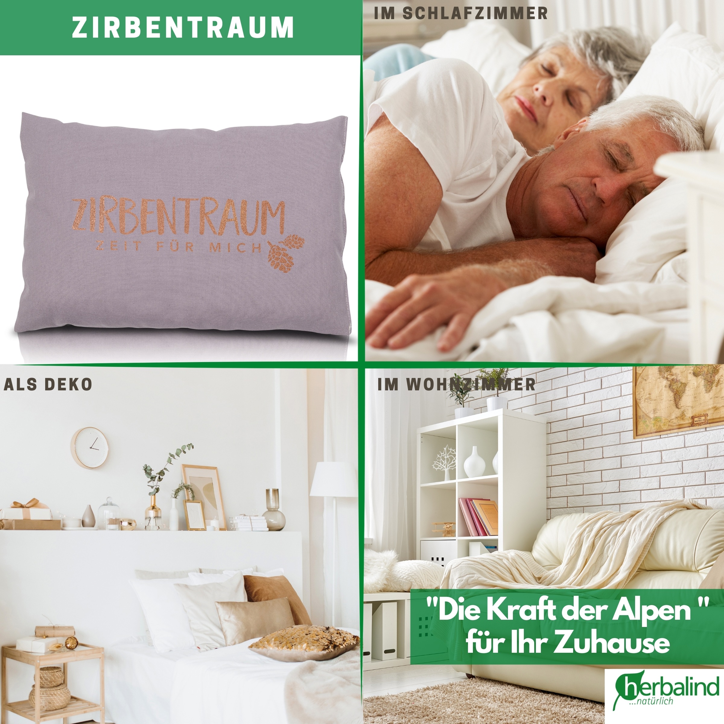 herbalind Zirbenkissen »Zirbentraum in Anthrazit/Roségold 30x20 mit Reissverschluss - Gefüllt« mit hochwertigen Zirbenholzflocken 100% Baumwolle - Made in Germany