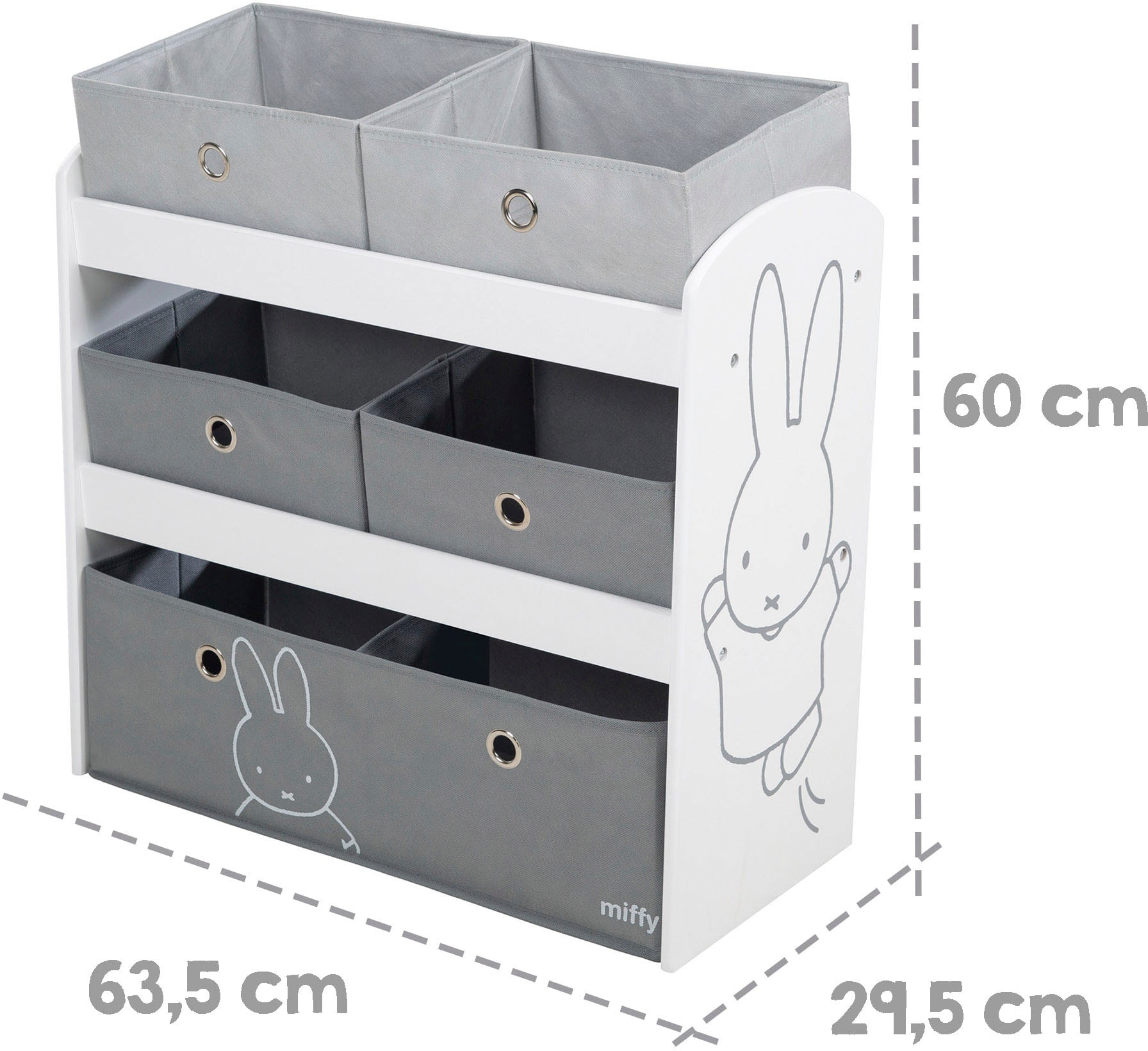 roba® Kinderregal »miffy®, grau« inklusive 5 Stoffboxen in 2 Grössen