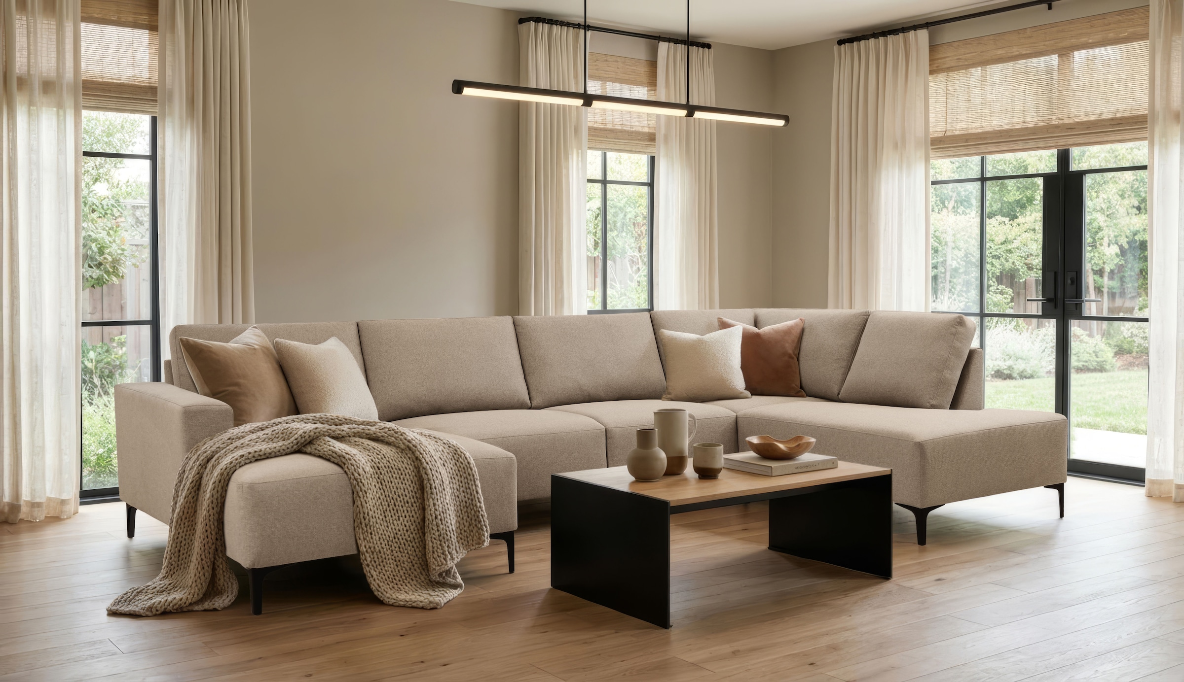 Home affaire Wohnlandschaft »Tournon U-Form, XXL Sofa, Breite 333 cm, Webstoff, Chenille« Designsofa im nordischen Stil, Wellenunterfederung, Metallfüsse