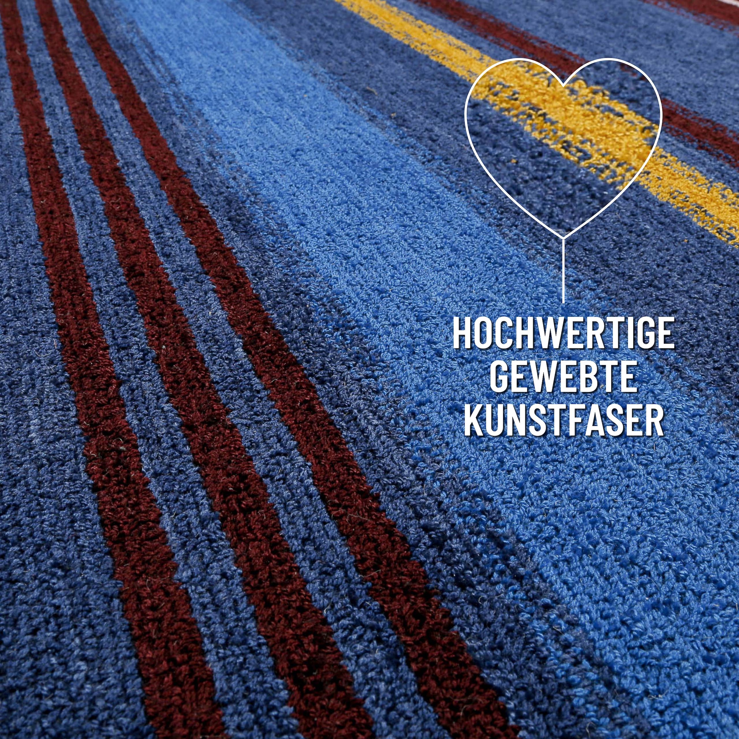 Wecon home Teppich »Petrol« rechteckig 7 mm Höhe handgefertigt, pflegeleicht, gestreift, Wohnzimmer, Schlafzimmer