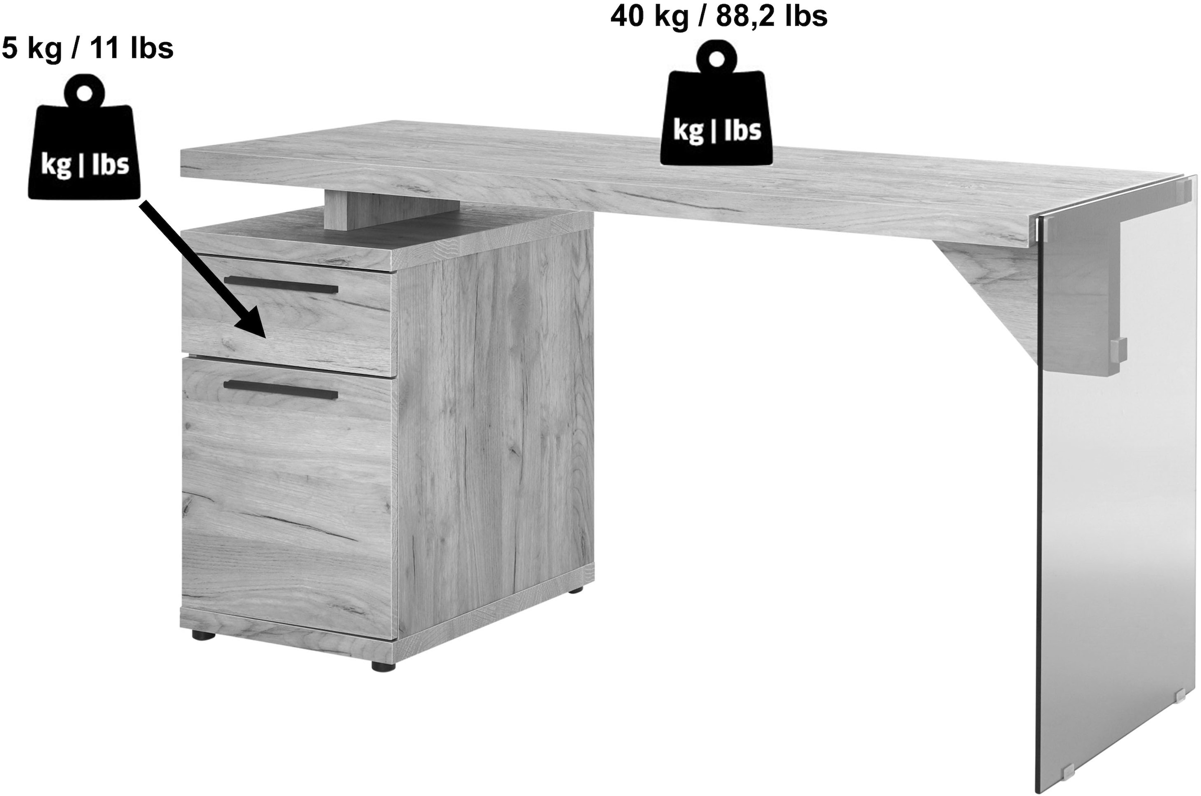 Jahnke Schreibtisch »LUX C 140« wechselseitig montierbar, Seitenteil aus ESG Sicherheitsglas