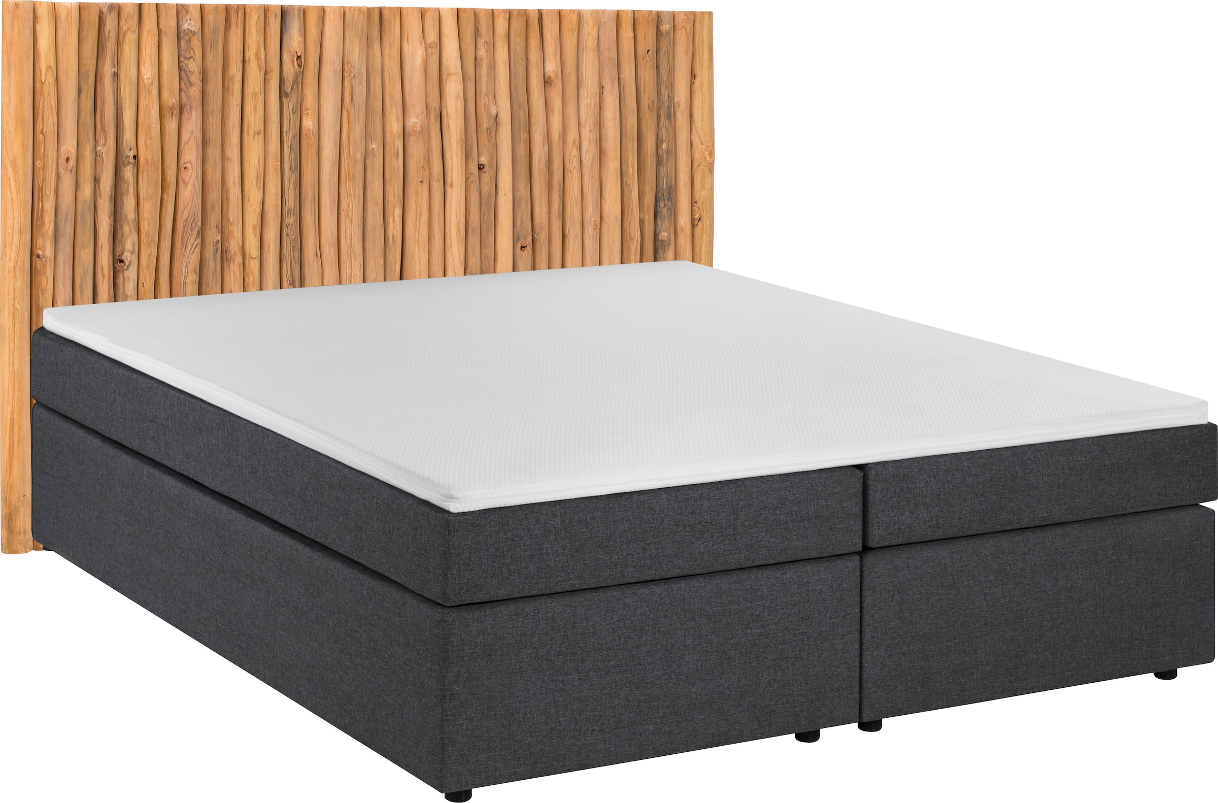 SIT Lit boxspring »Savigliano 180x200 cm mit Teakholz-Kopfteil und Topper« Tête de lit naturelle faite de véritables branches de teck avec confort boxspring