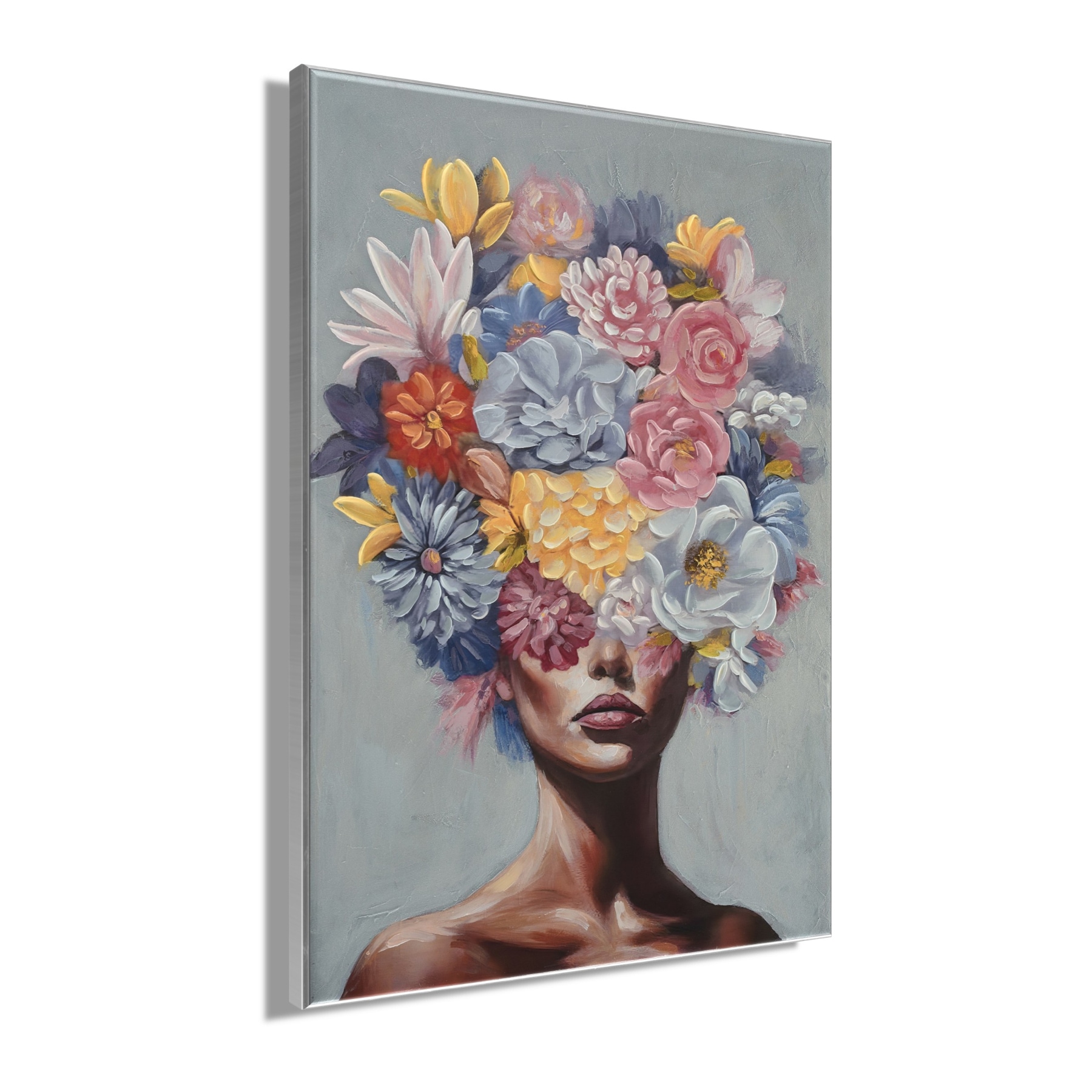 Bönninghoff Peinture à l'huile »handarbeit gerahmt FRAU MIT BLUMEN 60x90 cm – Wandbild Deko« Femme | Fleurs | Portrait 1 cuis tlg. fabriqué à la main, chaque image est unique, cadre à joint creux