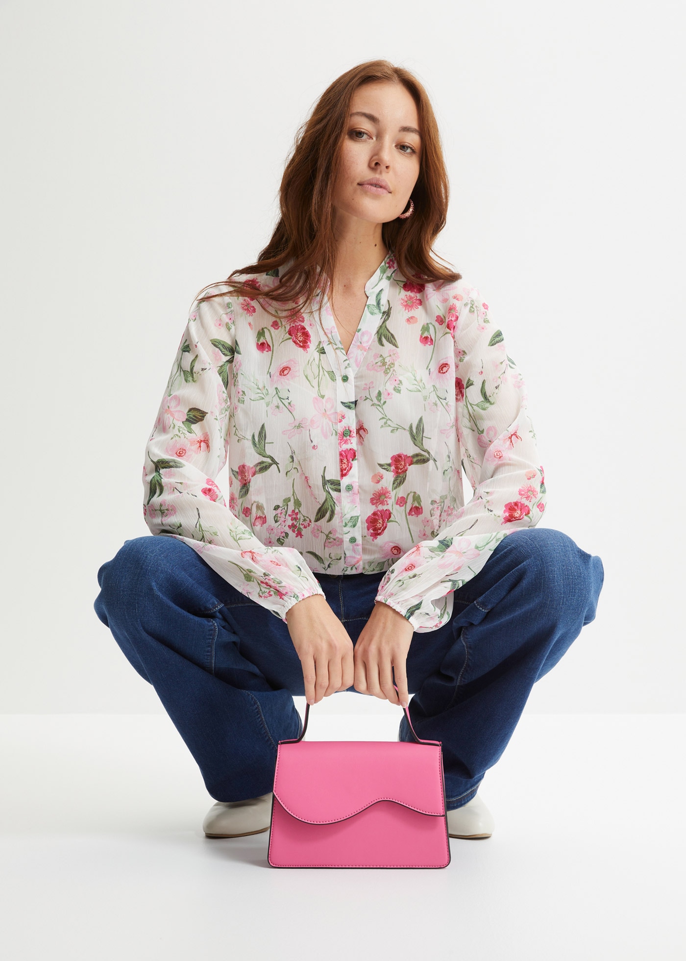 bonprix Blouse en mousseline Loose Fit, für festliche Anlässe, mit langem Arm