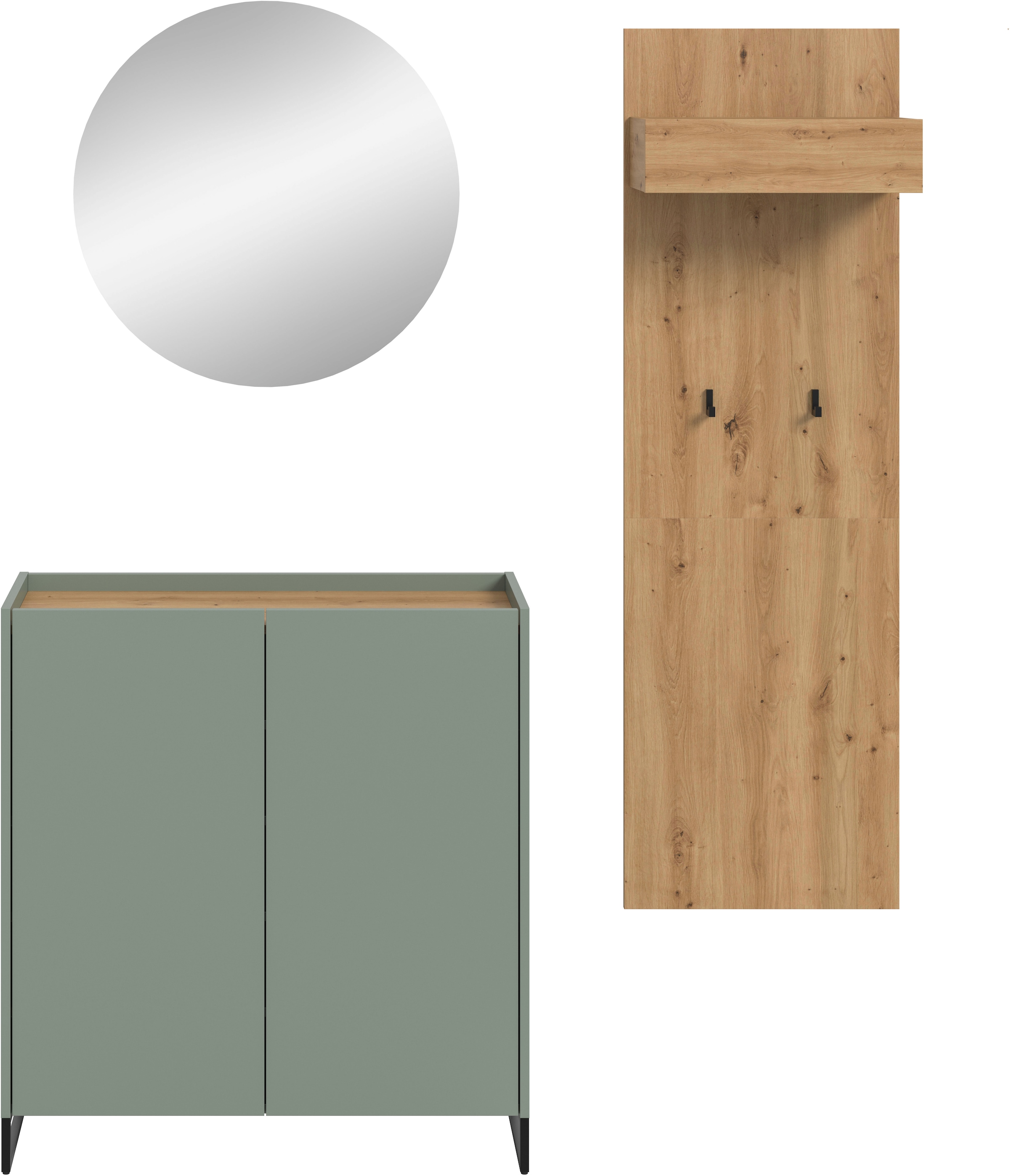 INOSIGN Garderoben-Set »EVRID, 3-teilig, Breite 175 cm, individuell stellbar & erweiterbar« best. aus: Kommode, Spiegel & Garderobenpaneel, 3 Stk. tlg.