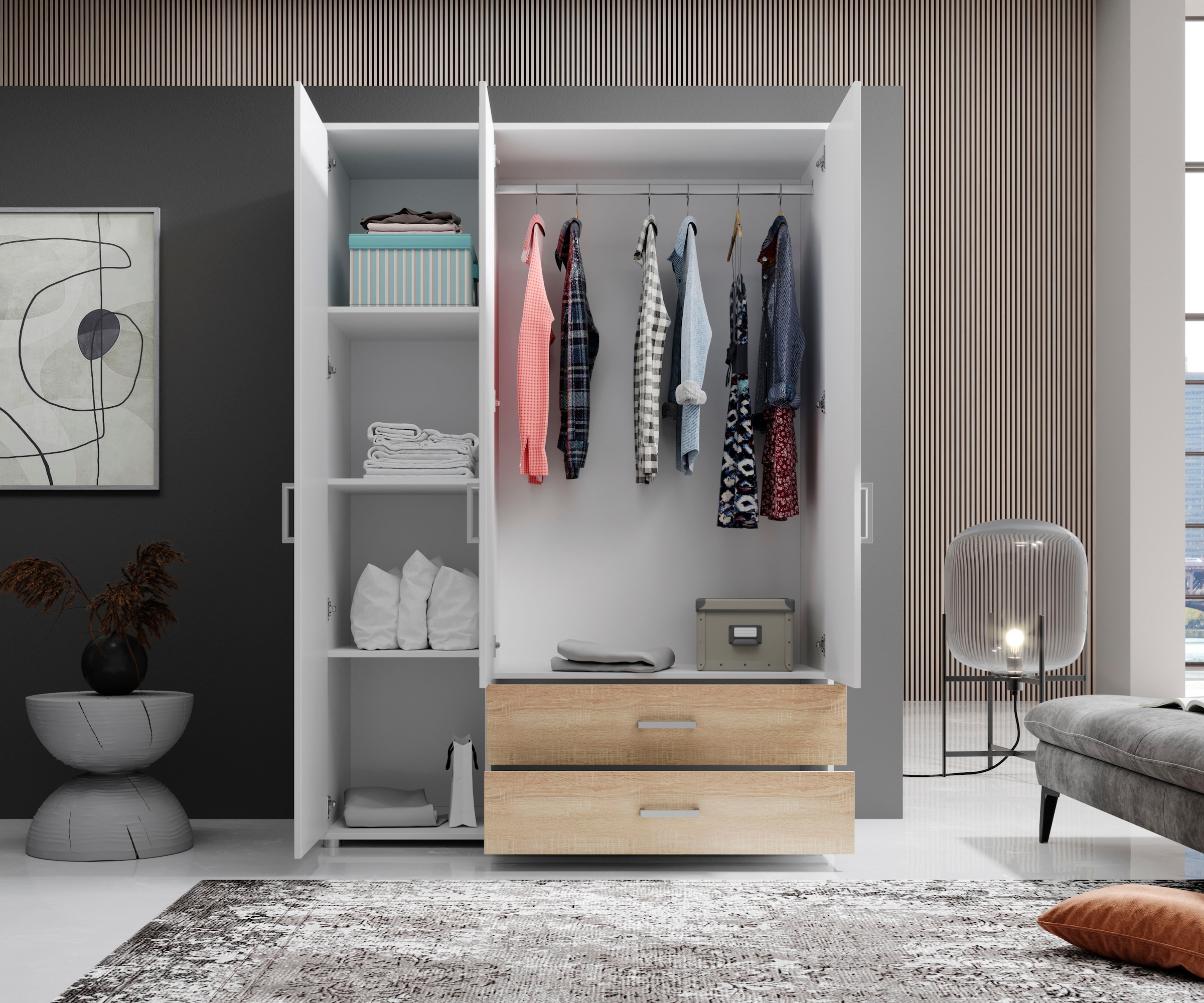 Schlafkontor »Ivar Kleiderschrank mit Spiegel« inklusive 2 Spiegeltüren und 2 farblich abgesetzten Schubkästen