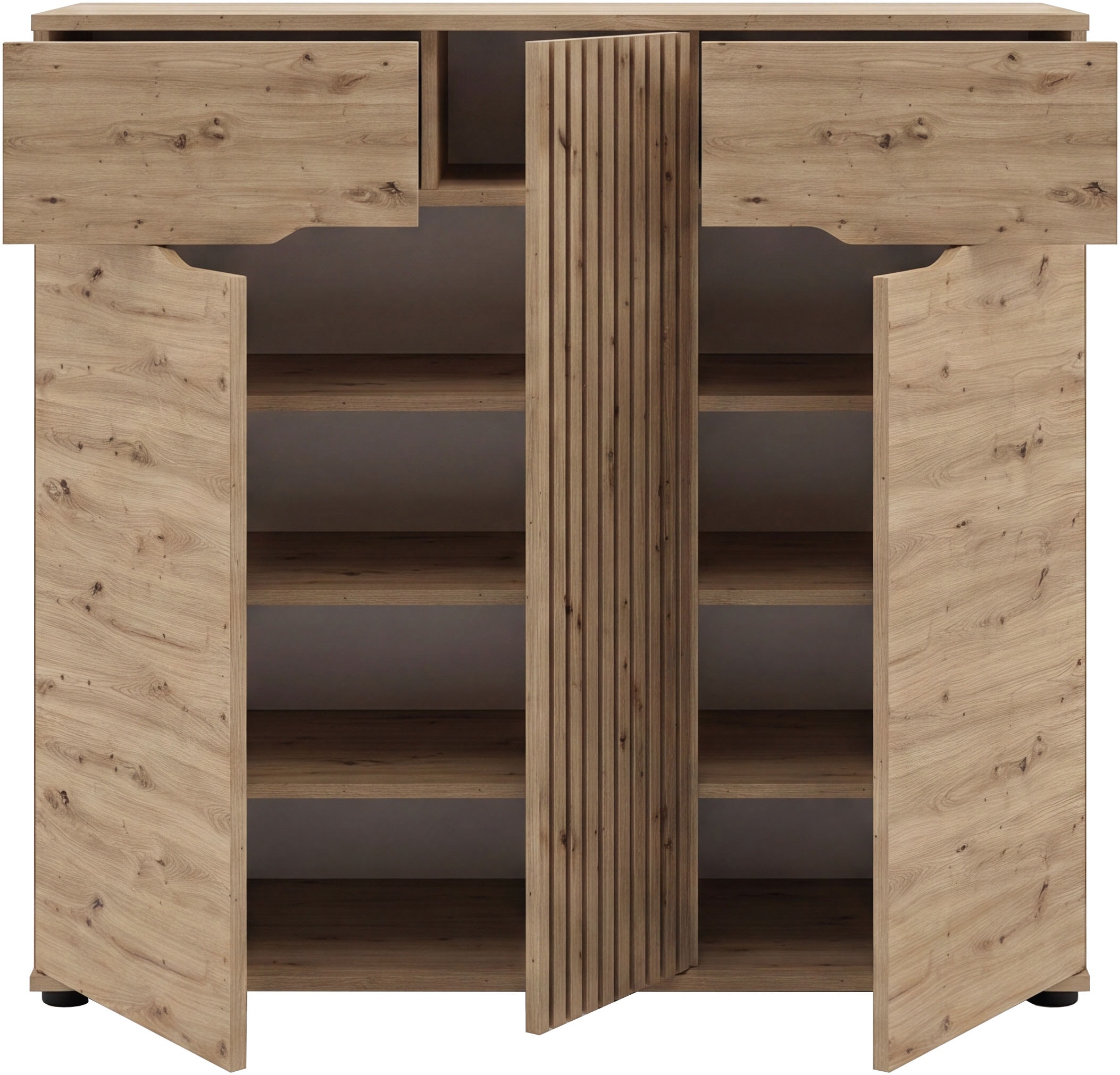 GOODproduct Commode à chaussures »FJELL, Breite 104cm, 3 Türen, 2 Schubkästen, 6 Einlegeböden, 9 Fächer« Armoire de rangement, armoire à chaussures, commode, buffet, vaisselier