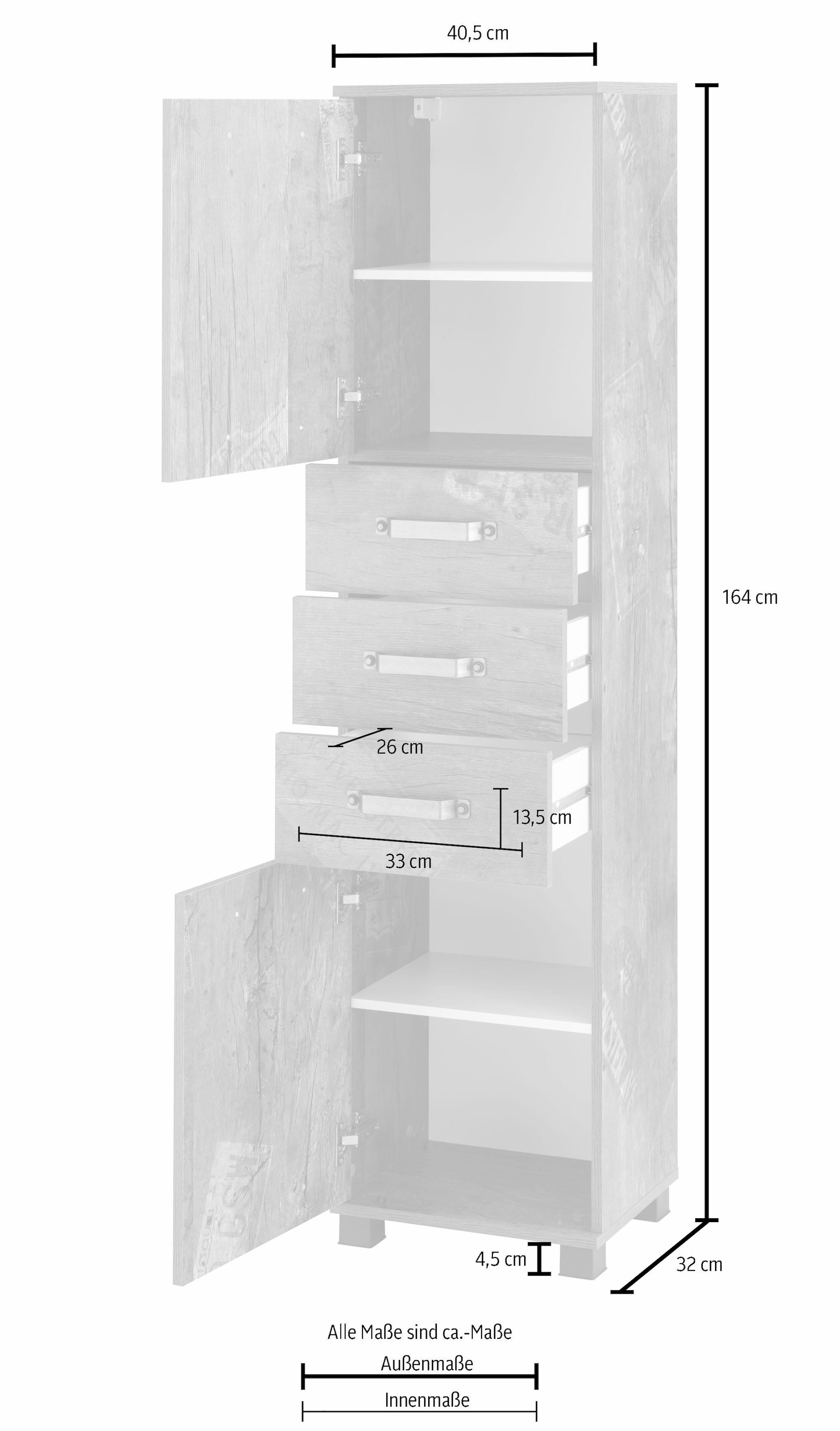 Schildmeyer Hochschrank »Milan« Breite 40,5 cm, mit 2 Türen, 3 Schubladen & Metallgriffen