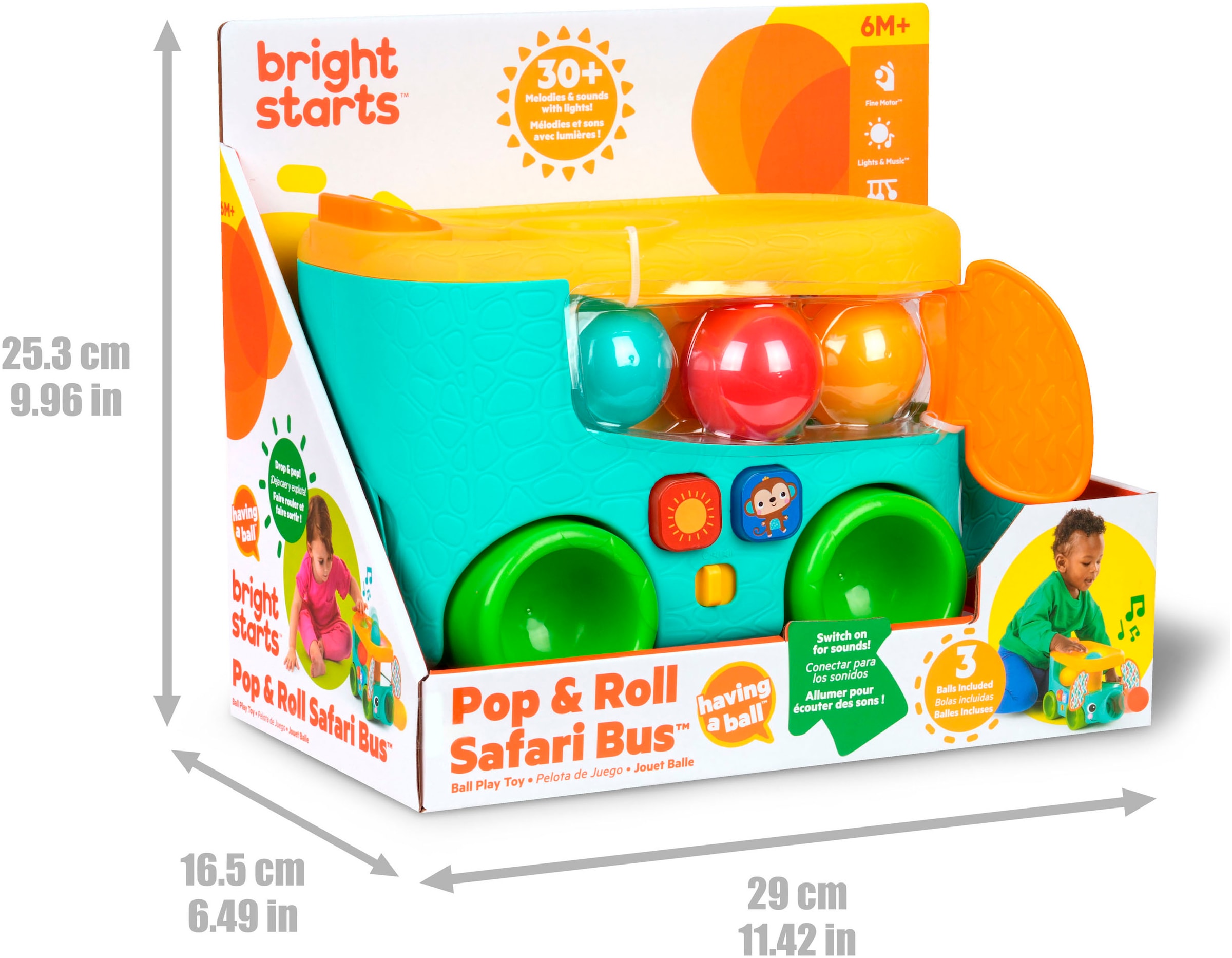 Bright Starts Lernspielzeug »Pop & Roll Safari Bus  Ball Play Toy« mit Licht und Sound