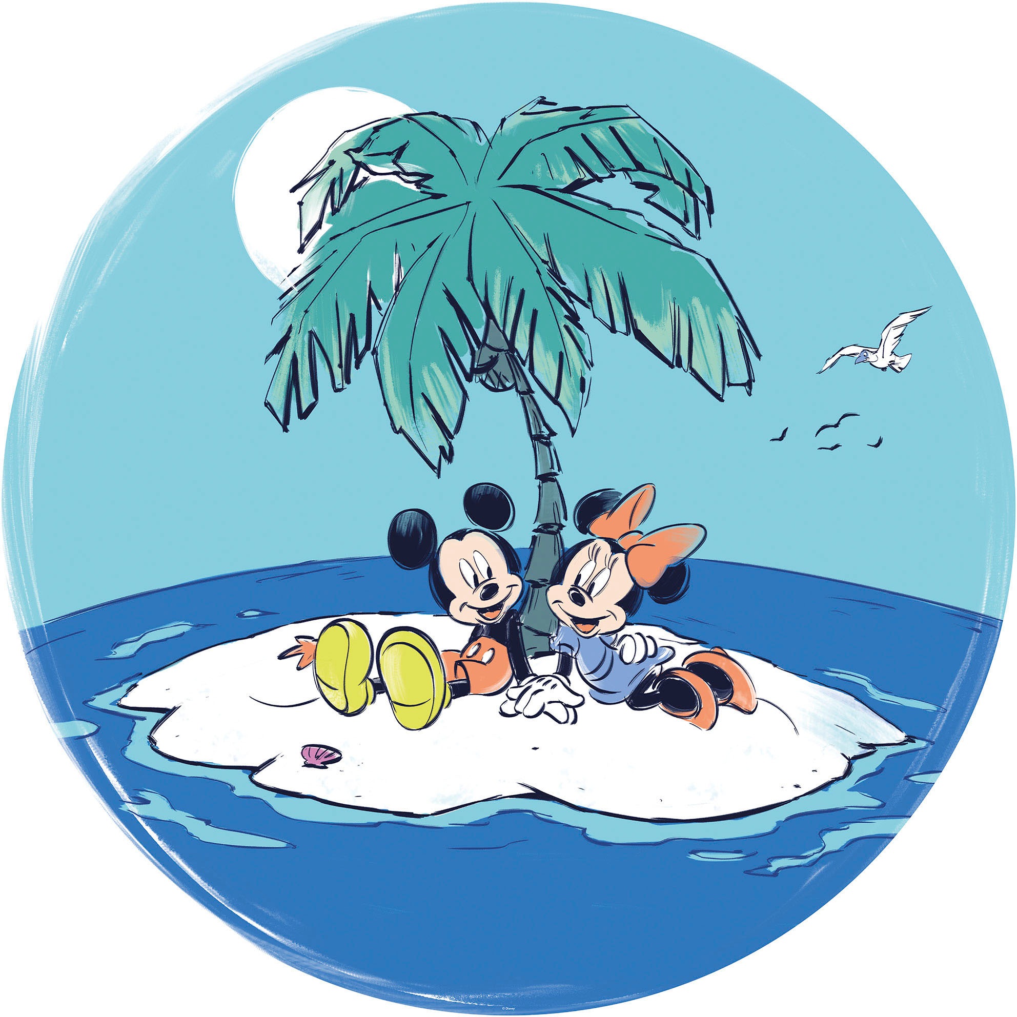 Komar Autocollant mural »selbstklebendes Vlies, Mickey and Minnie Remote Island, Gr.125x125 cm« rond et autocollant