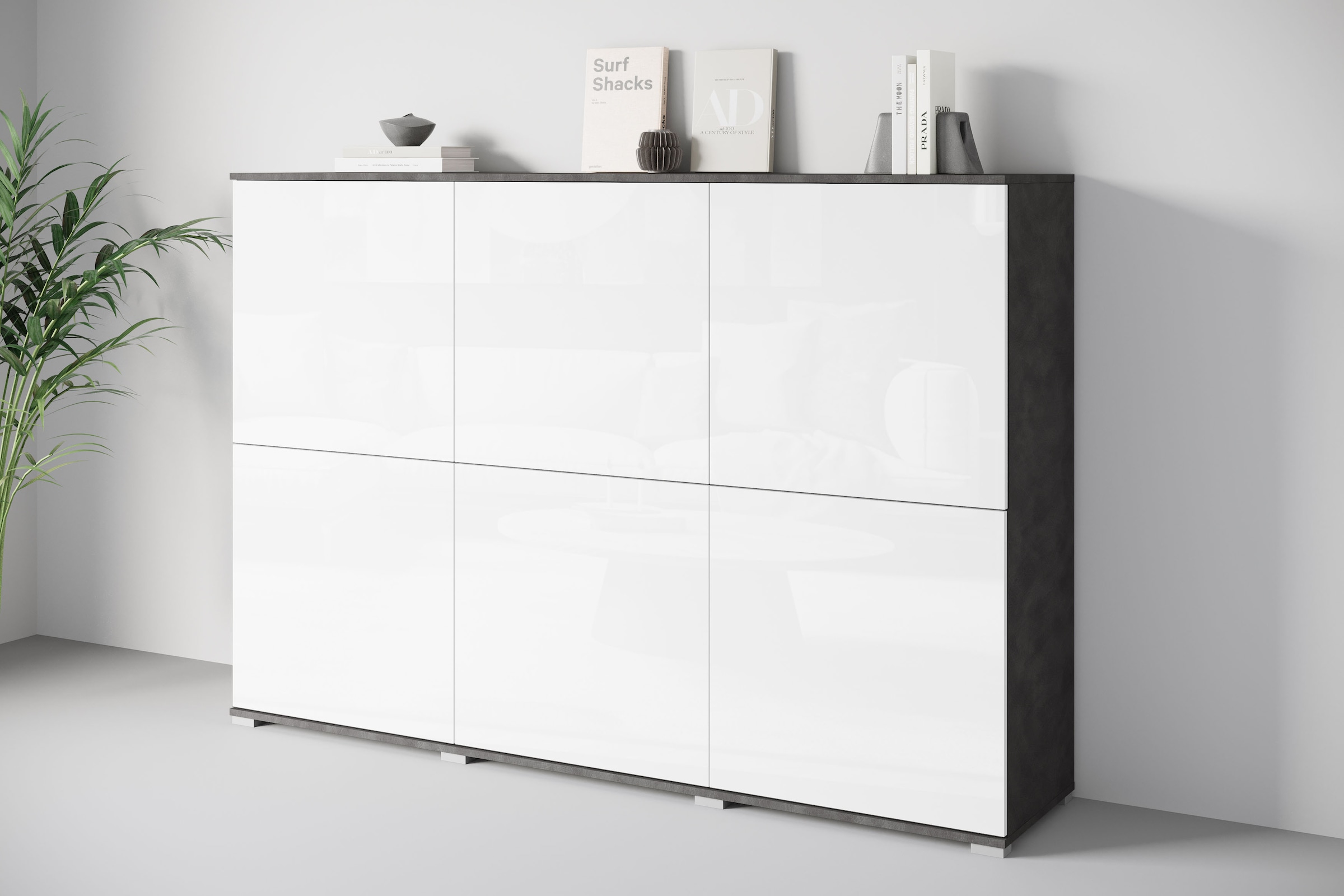 GOODproduct Buffet haut »Kenia, moderne grifflose Hochkommode mit 6 Türen, Breite 180 cm« 1 cuis tlg. façades push-to-open, étagères réglables en hauteur