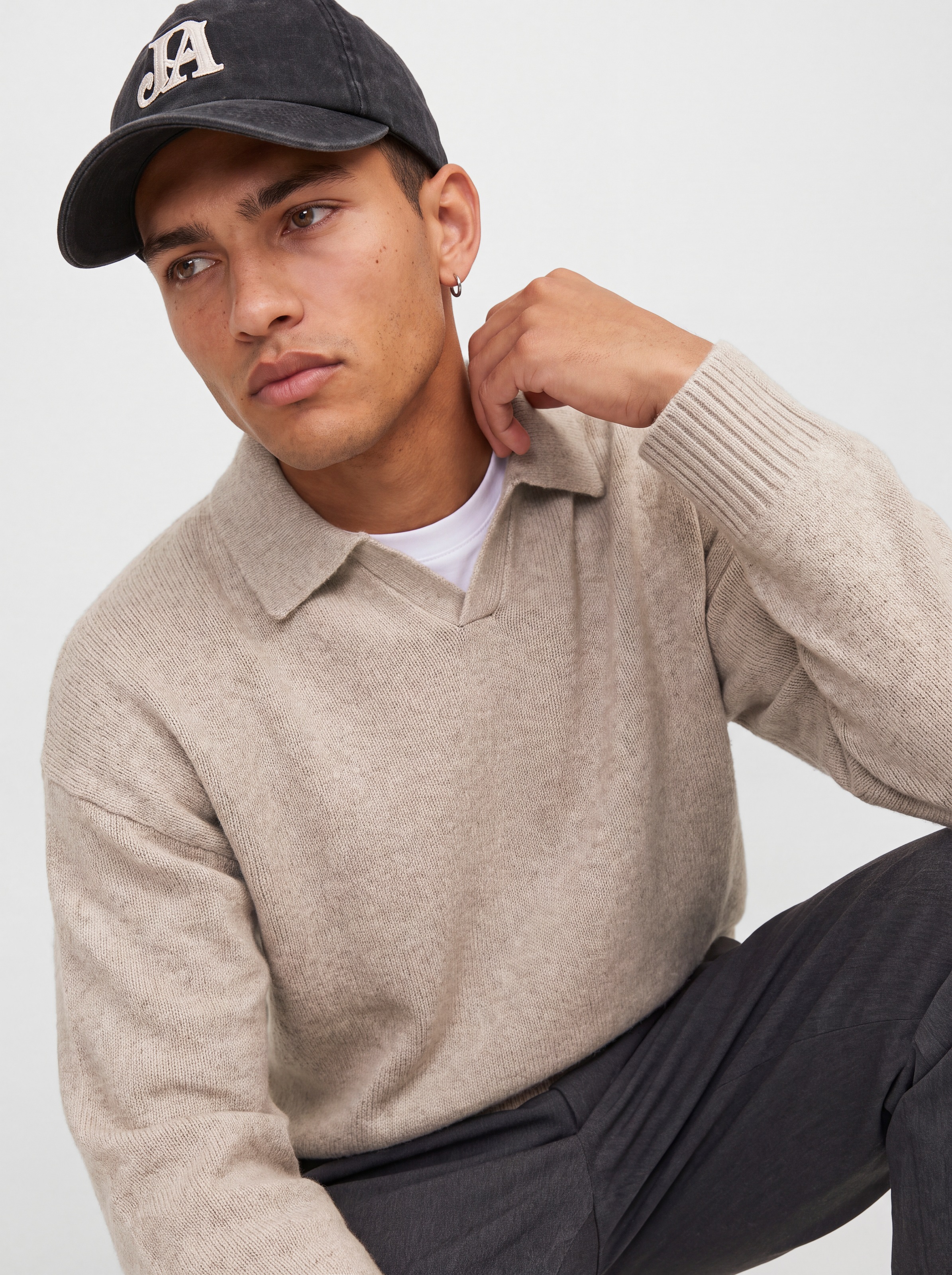 Jack & Jones Polokragenpullover »JJESOHO OLLIE KNIT SPLIT NECK SN« Materialmix, regular fit