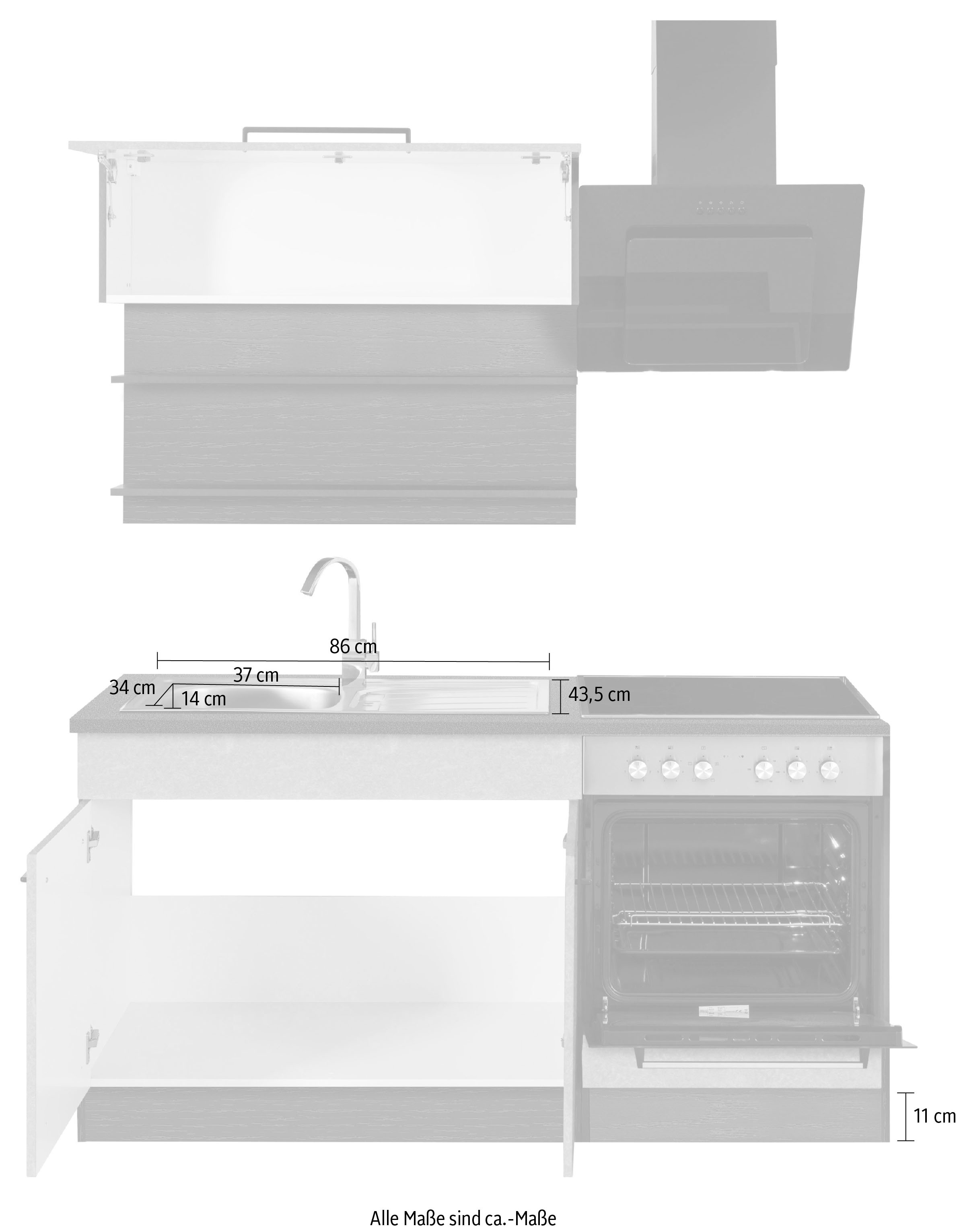 KOCHSTATION Pantryküche »KS-Tulsa« Breite 160 cm, schwarze Metallgriffe, hochwertige MDF Fronten