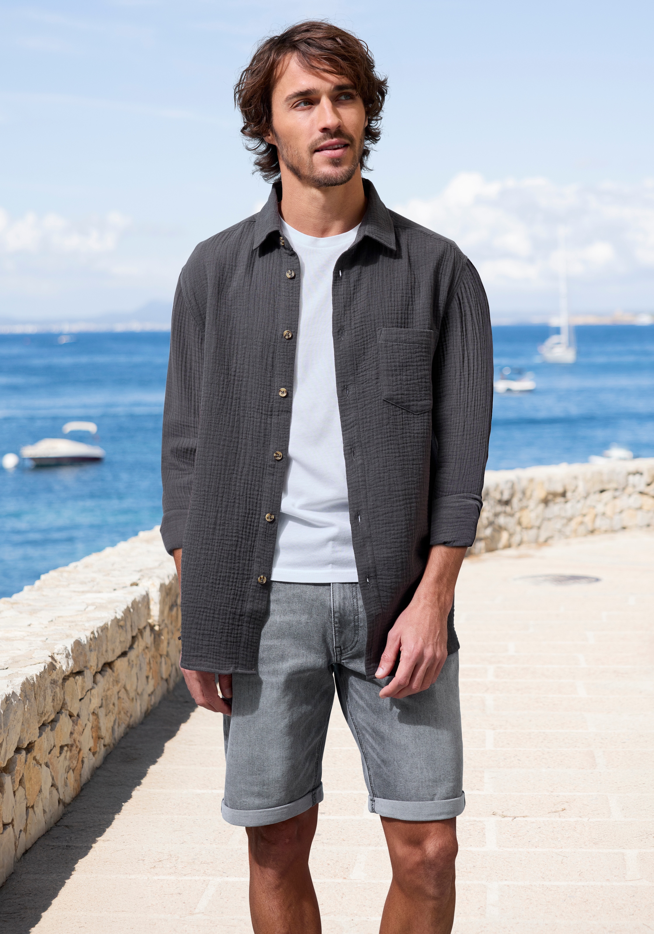 Beachtime Langarmhemd »Regular fit« Langarm, Freizeithemd aus Musselin-Ware