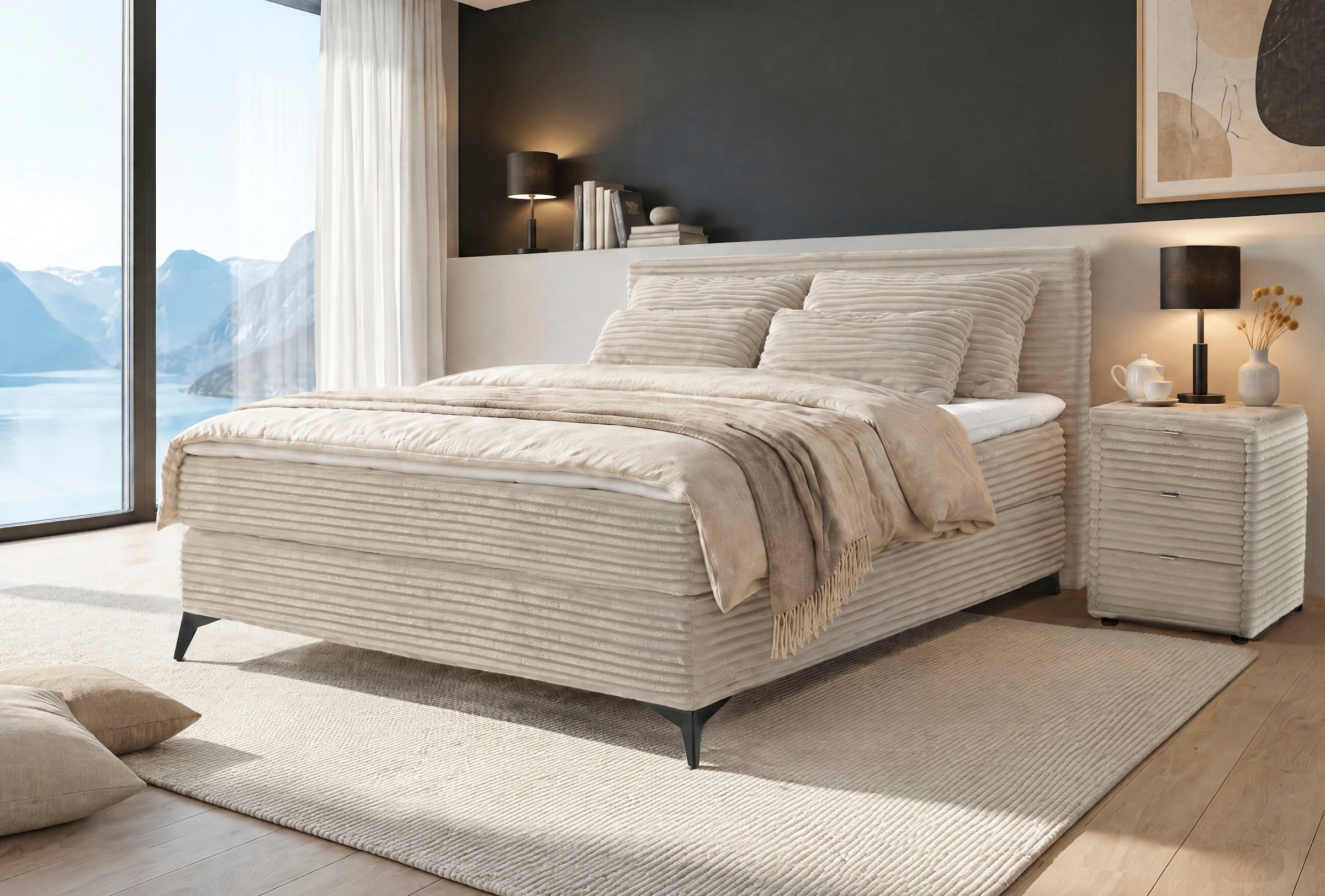 Jockenhöfer Gruppe Boxspringbett »PAULINA inkl. Bonnell- oder Tonnentaschenfederkernmatratze H2-H4« mit 6cm PUR- oder Kaltschaumtopper, 140x200 cm / 180x200cm