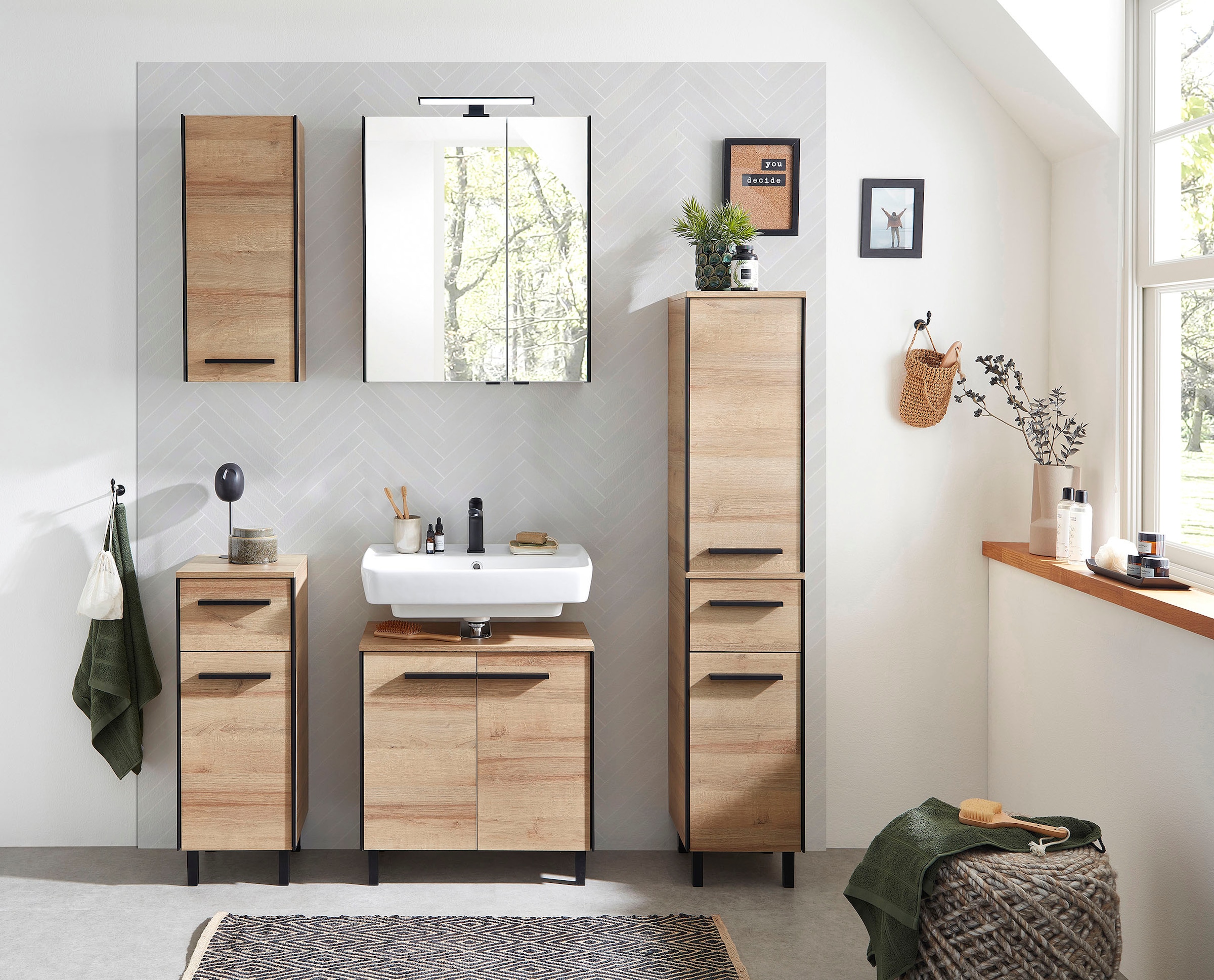 Saphir Ensemble de meubles de salle de bain »Quickset 395 5-teilig, Waschbeckenunterschrank mit LED-Spiegelschrank« 6 cuis tlg.