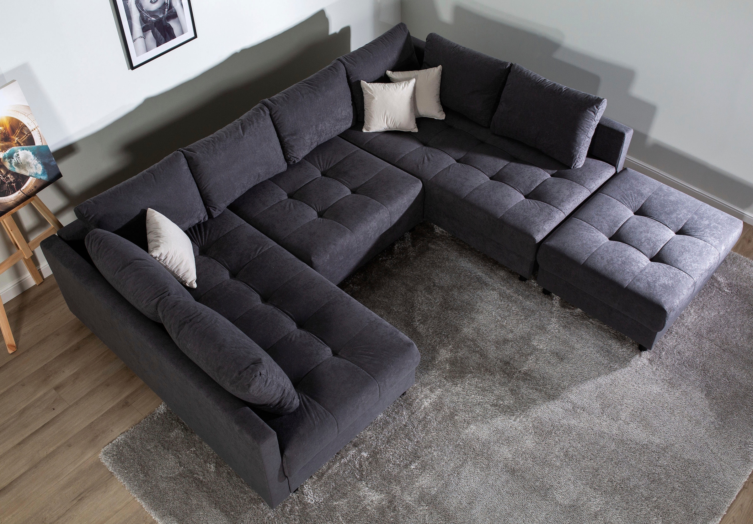 COLLECTION AB Paysage de salon »Toni U-Form, B: 298 cm, XXL-Liegefläche 282x178 cm mit Hocker« ensemble : canapé & pouf, 3 coussins décoratifs, ressorts ensachés