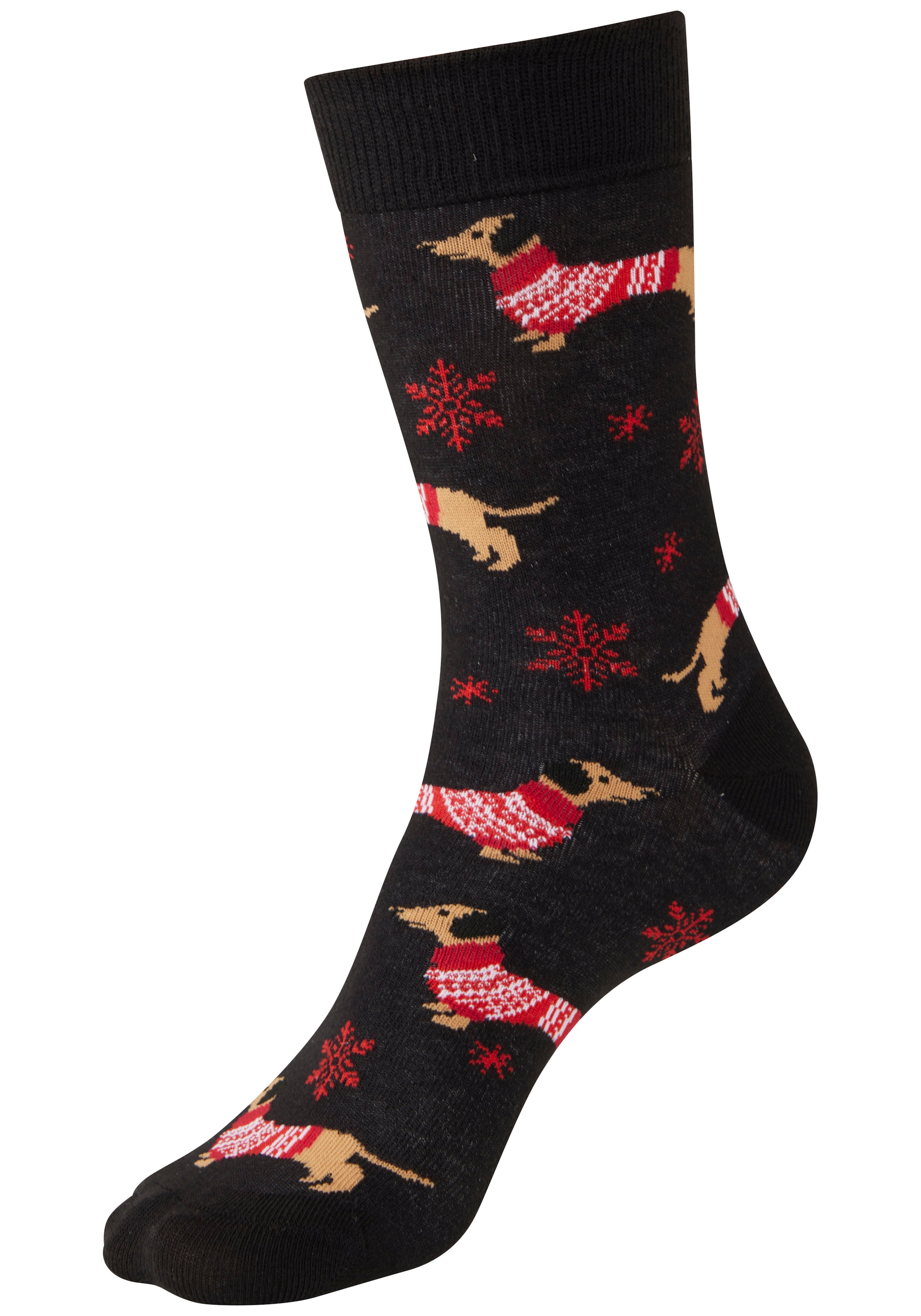 LASCANA Socken Packung, 3 Paar tlg. mit weihnachtlichem Dackelmotiv