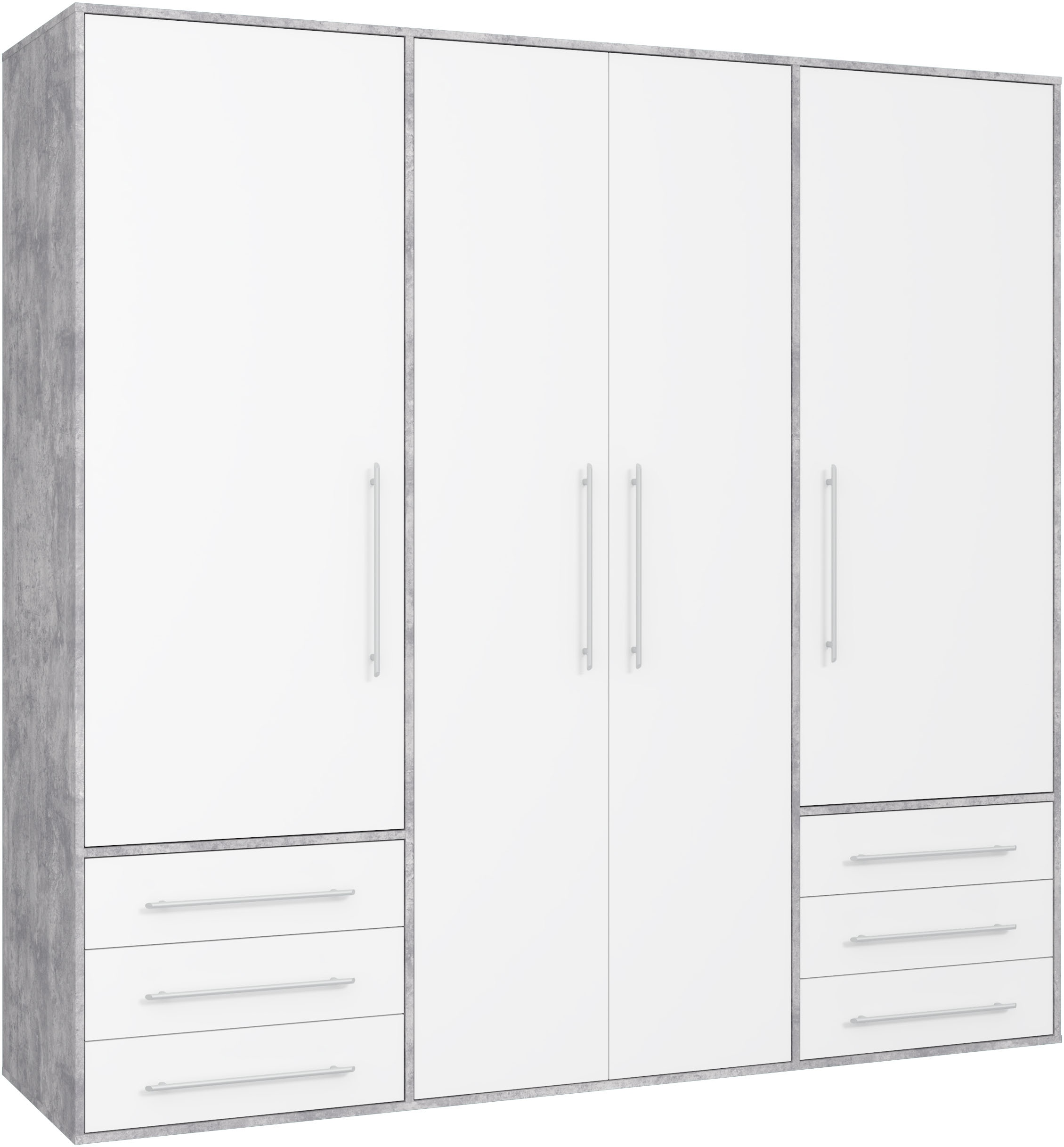 FORTE Armoire à portes battantes »Mokkaro, Kleiderschrank,zeitloses Design, 4 türig« beaucoup d'espace de rangement, tiroirs, poignées en barre, Made in Europe