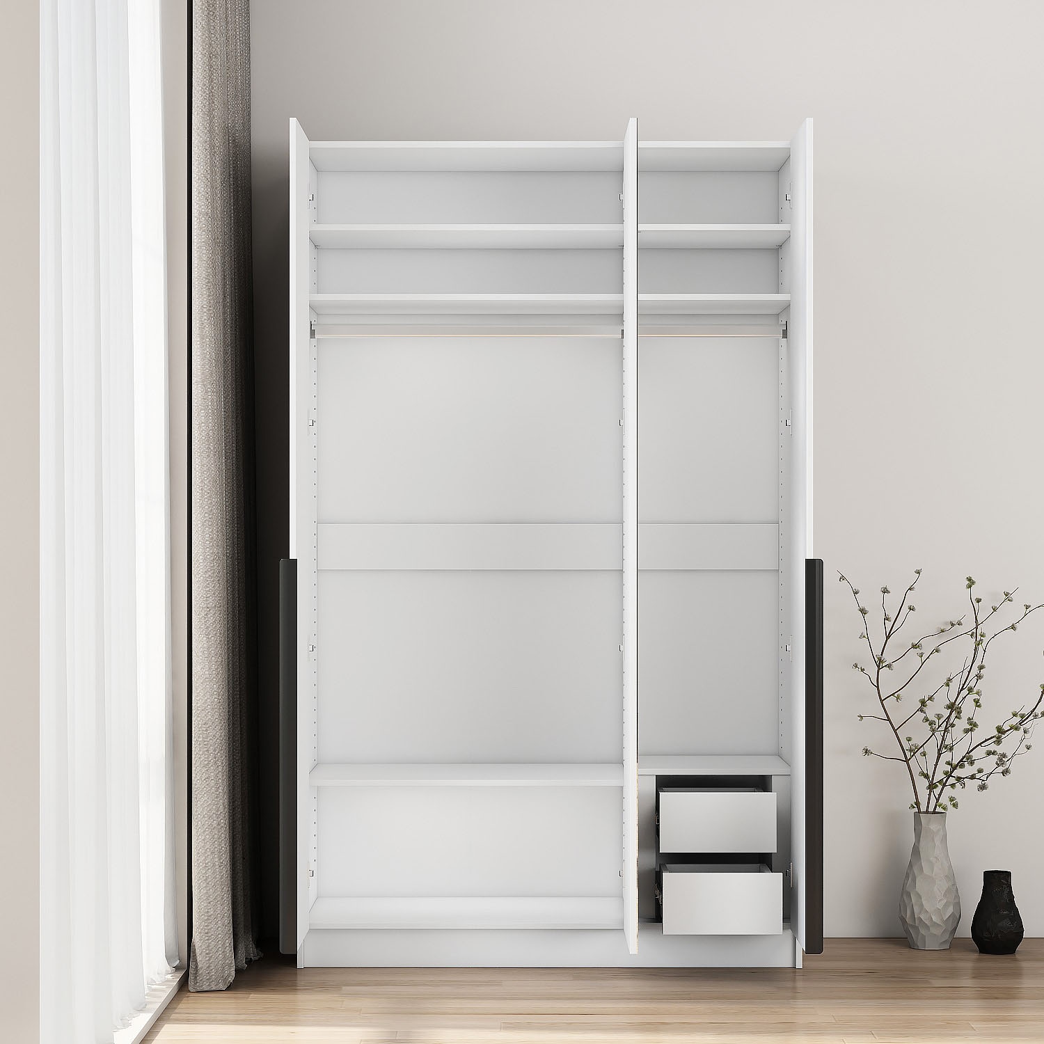 GOODproduct Kleiderschrank »Annor Schlafzimmerschrank Breite 122cm hochglanz Schrank Garderobe« Drehtürenschrank mit perfekter Innenausstattung - elegante Türgriffe