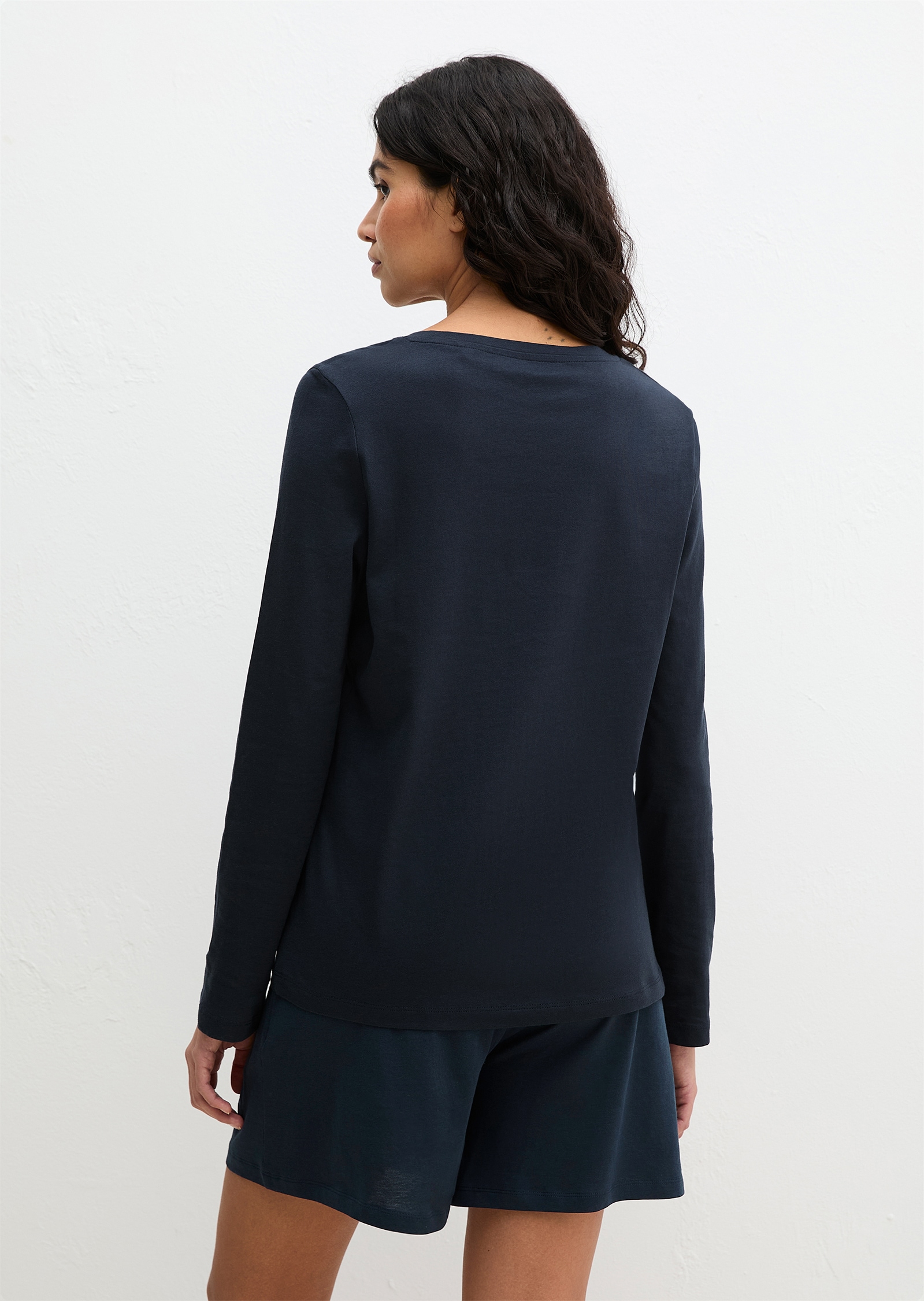 Marc O'Polo Haut de pyjama »Mix N Match Cotton Top LS« avec col rond et manches longues