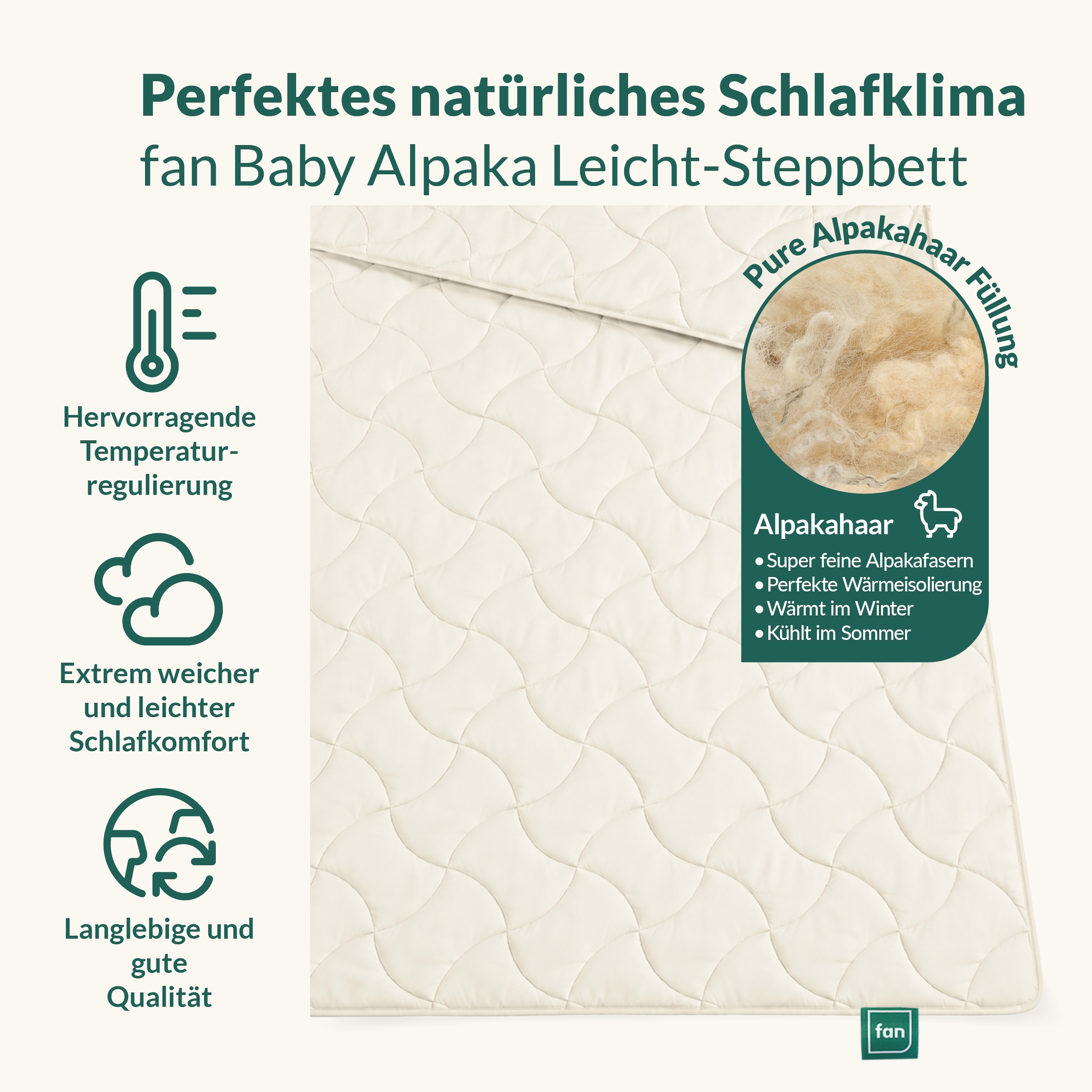 fan Naturhaarbettdecke »Baby Alpaka, Bettdecke in 135x200 und weiteren Grössen erhältlich« leicht Füllung 97% Alpaka & 3% sonstige Faser 1 Stk. tlg. Bettdecke aus Naturhaar hergestellt in Deutschland