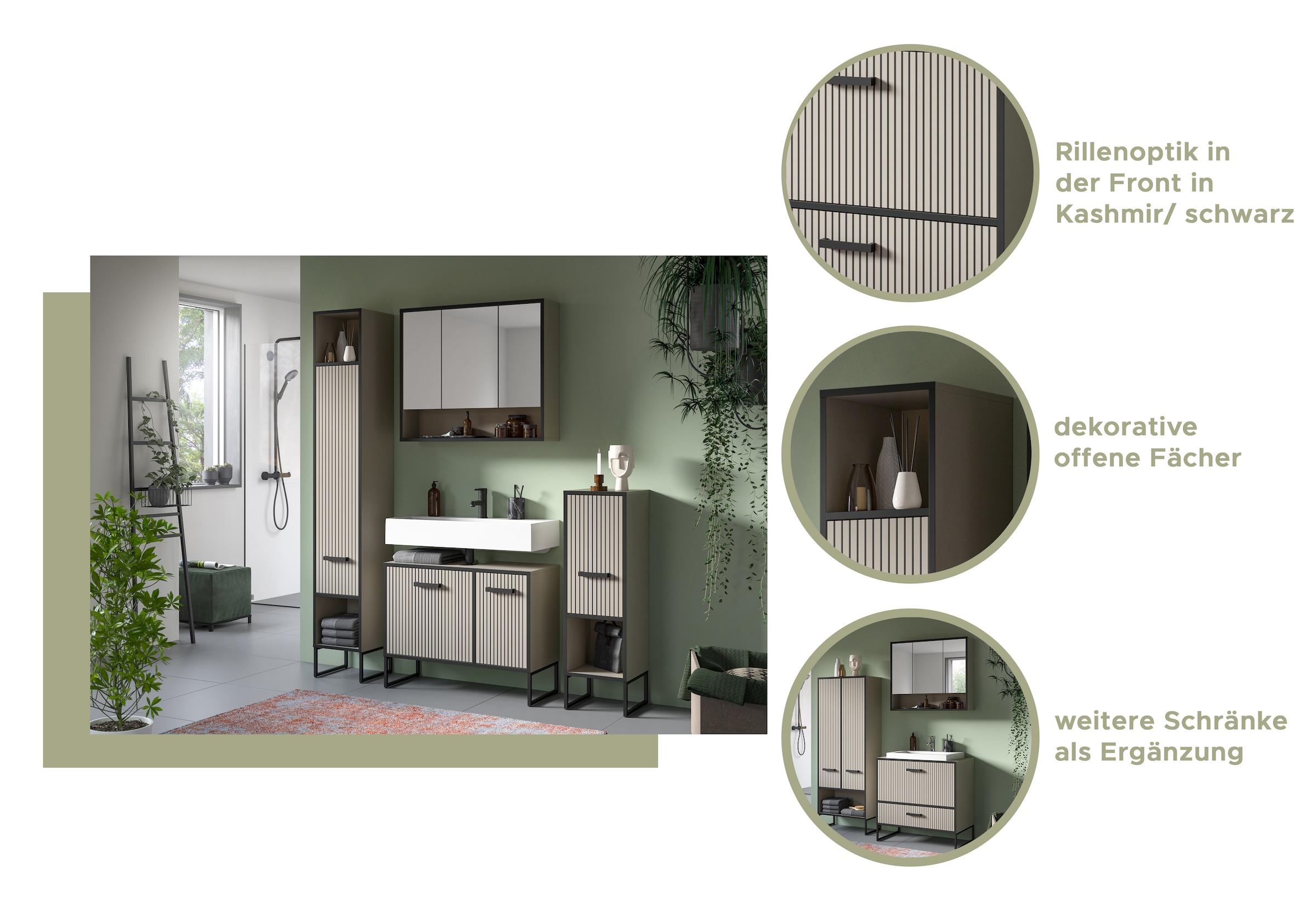 welltime Armoire haute »Locri, Höhe 192 cm, Rillenoptik, Metall Kufen« 1 cuis tlg. Türanschlag wechselbar, modernes Design, Badschrank, Bad