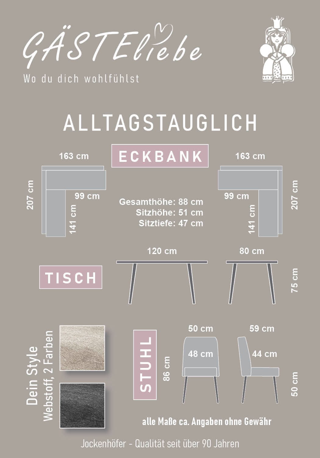 Jockenhöfer Gruppe Ensemble de bancs d'angle »Melvin (Set, 4-tlg. Tisch, Bank und 2 Stühle), Taschenfederkern« Ensemble,  Table (120x75cm) noire, banc et chaises anthracite ou beige