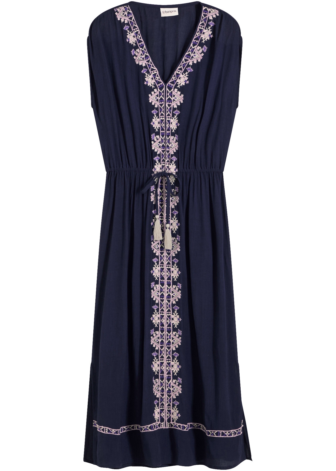 bonprix Midikleid aus Viskose, mit feiner Stickerei, ausgestellte Passform
