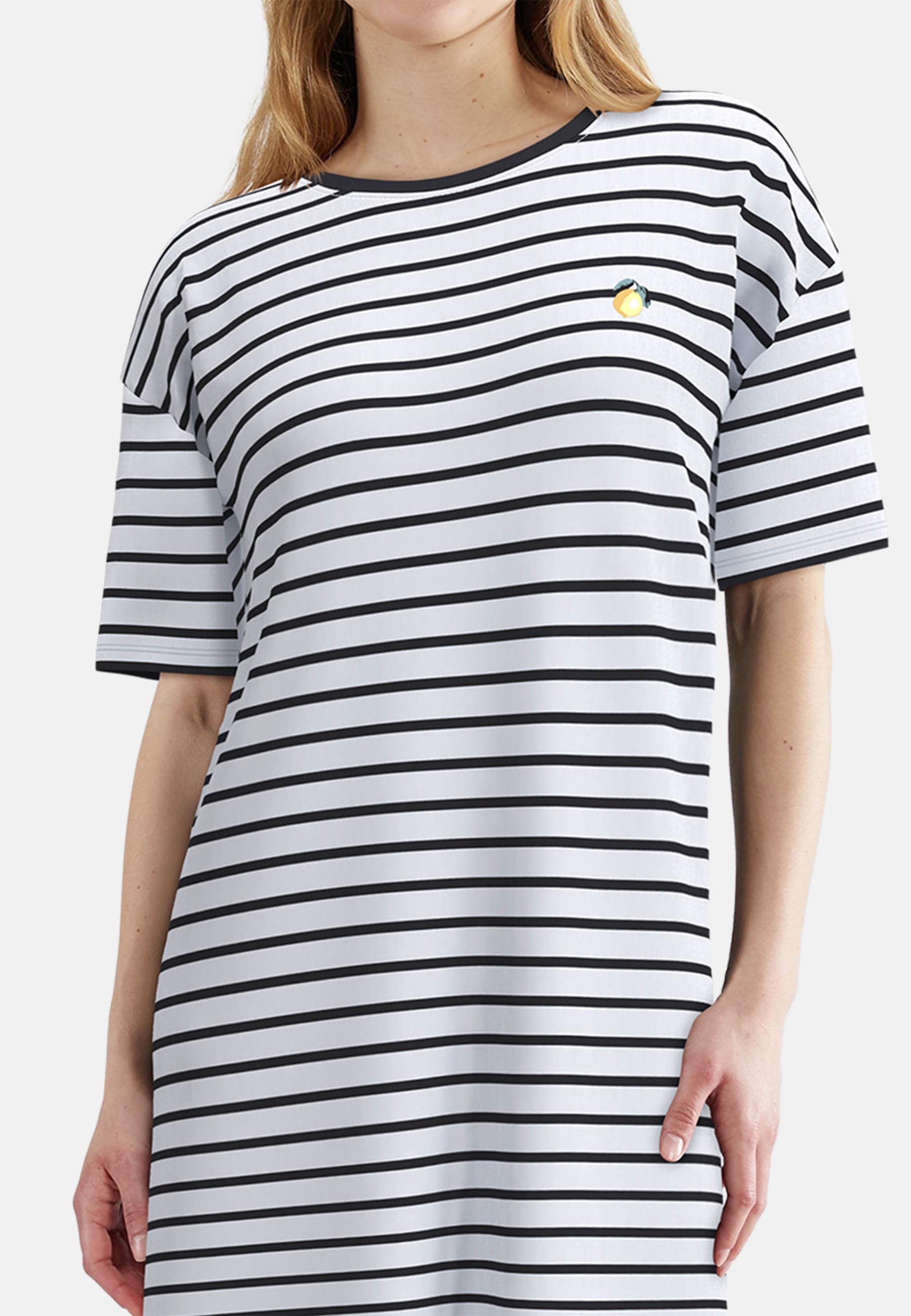 TOM TAILOR Nachthemd gestreift, knielang, Halbarm, Rundhalsausschnitt, Baumwollmix