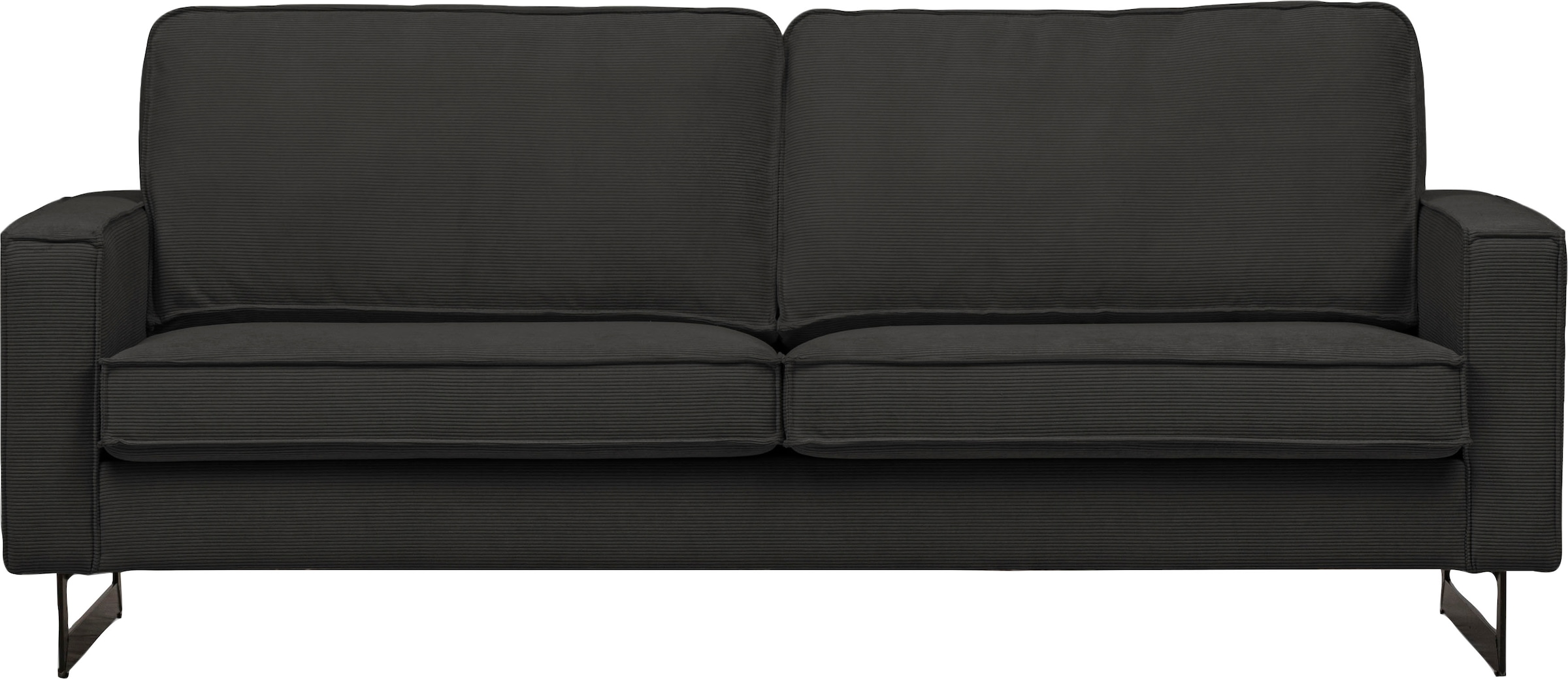 Home affaire 3-places »Pinto, 206 cm, Cord, Chenille, Lederoptik« mit Keder, schwarze Metallfüsse, Wellenunterfederung