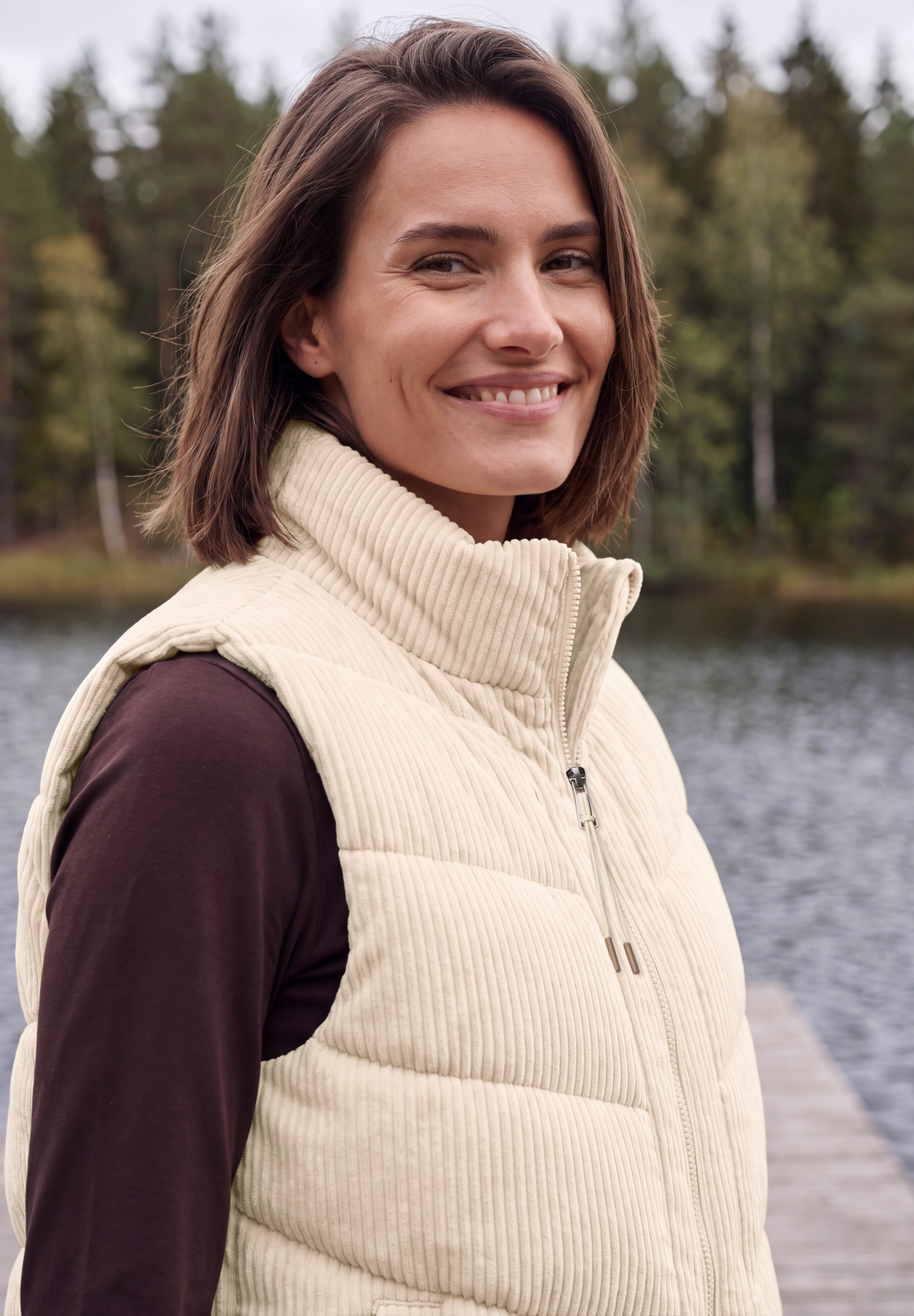 Cecil Gilet en velours côtelé mit Steppmuster und Zipper