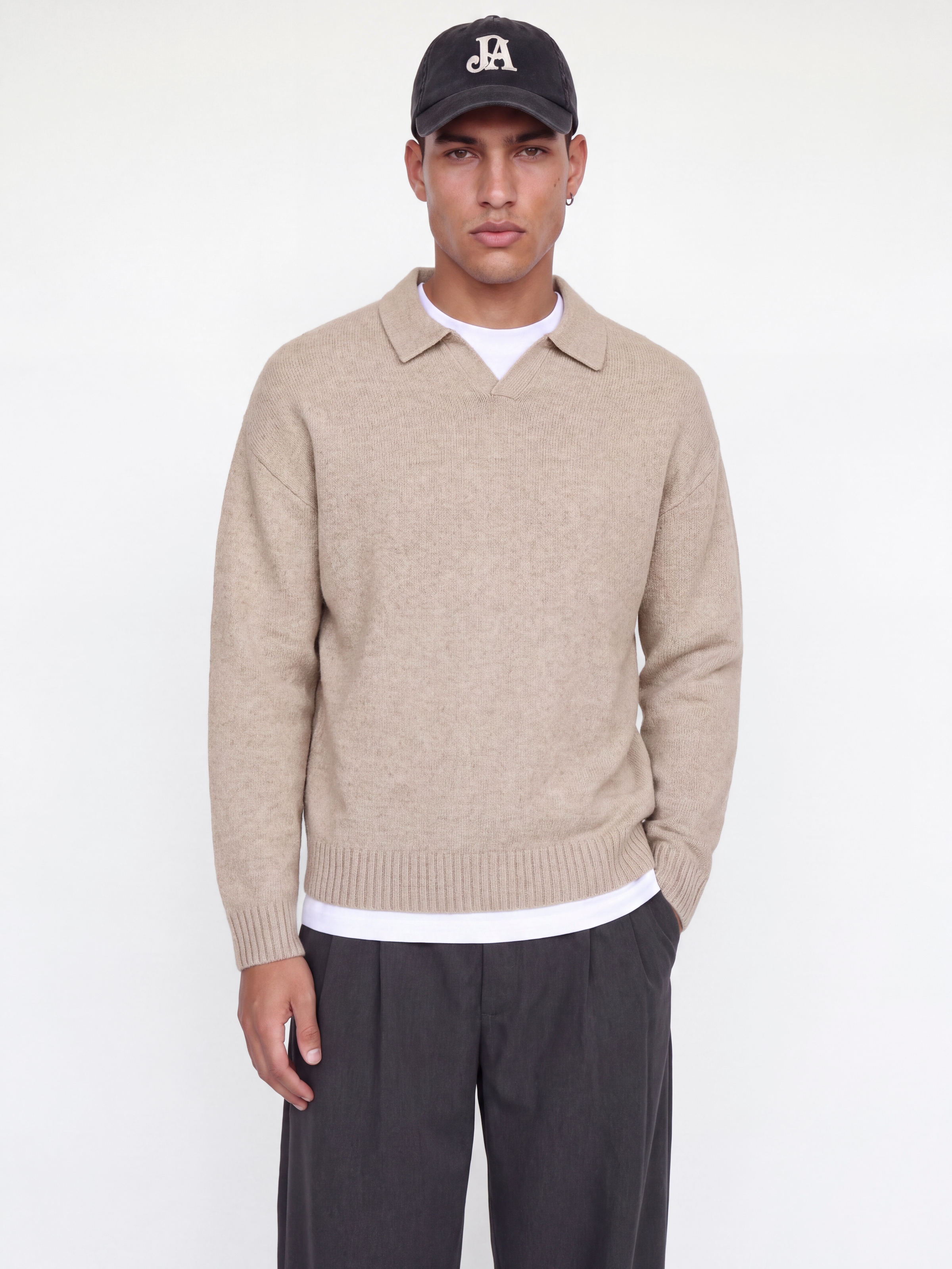 Jack & Jones Polokragenpullover »JJESOHO OLLIE KNIT SPLIT NECK SN« Materialmix, regular fit