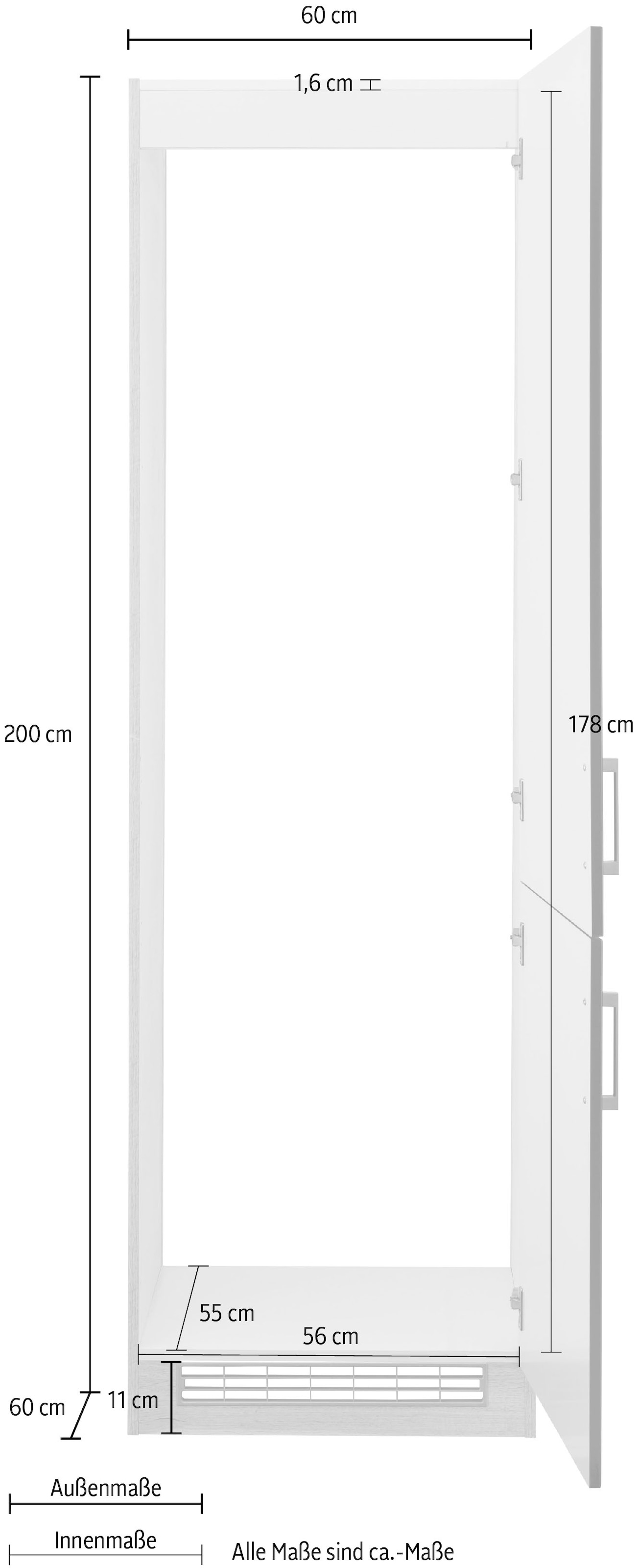 KOCHSTATION Armoire réfrigérée encastrable »KS-Tinnum« 60 cm de large, 200 cm de haut, poignées en métal, avec niche de 178 cm