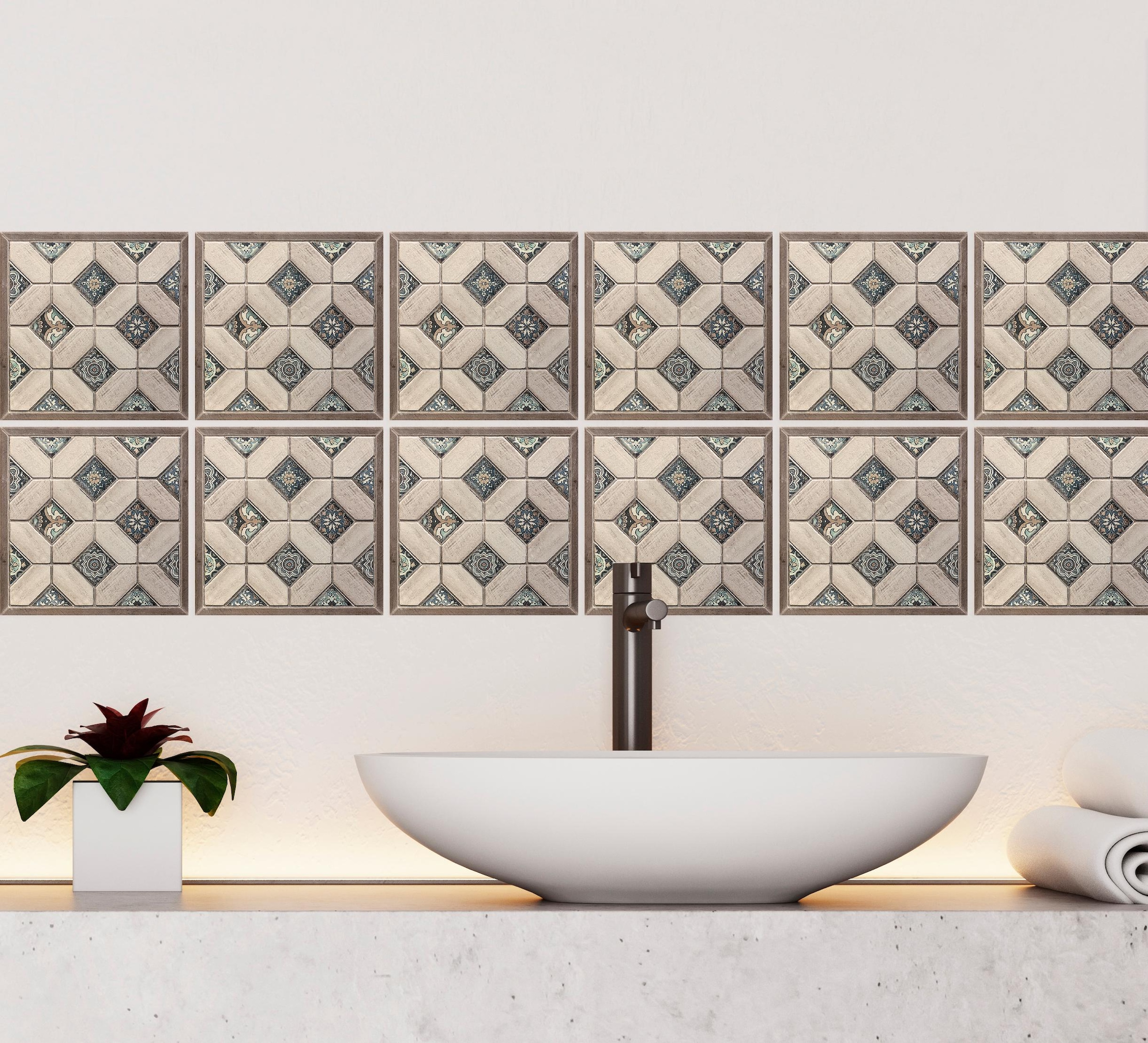 queence Fliesenaufkleber »Vierecke« Stickerfliesen, selbstklebend, Sticker, 12er Set