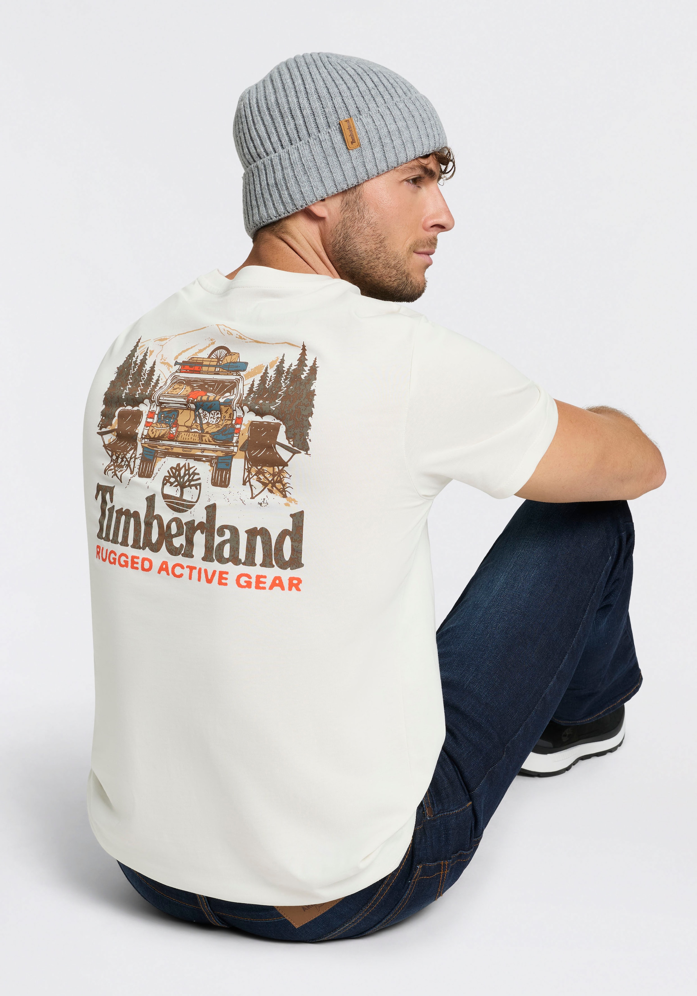 Timberland T-shirt »Washed Back On the Road Graphic Te« manches courtes, en coton, aussi en grandes tailles