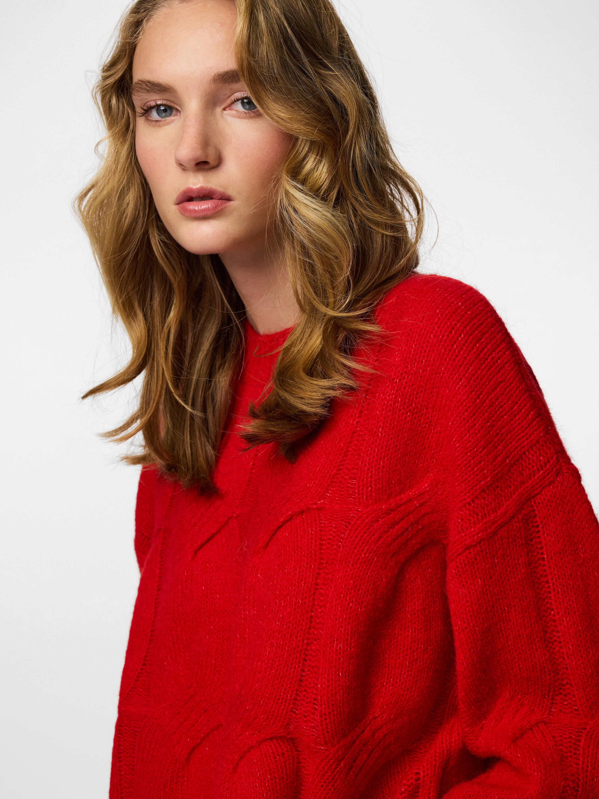 pieces Strickpullover »PCJENNA LS O-NECK CABLE KNIT NOOS BC«