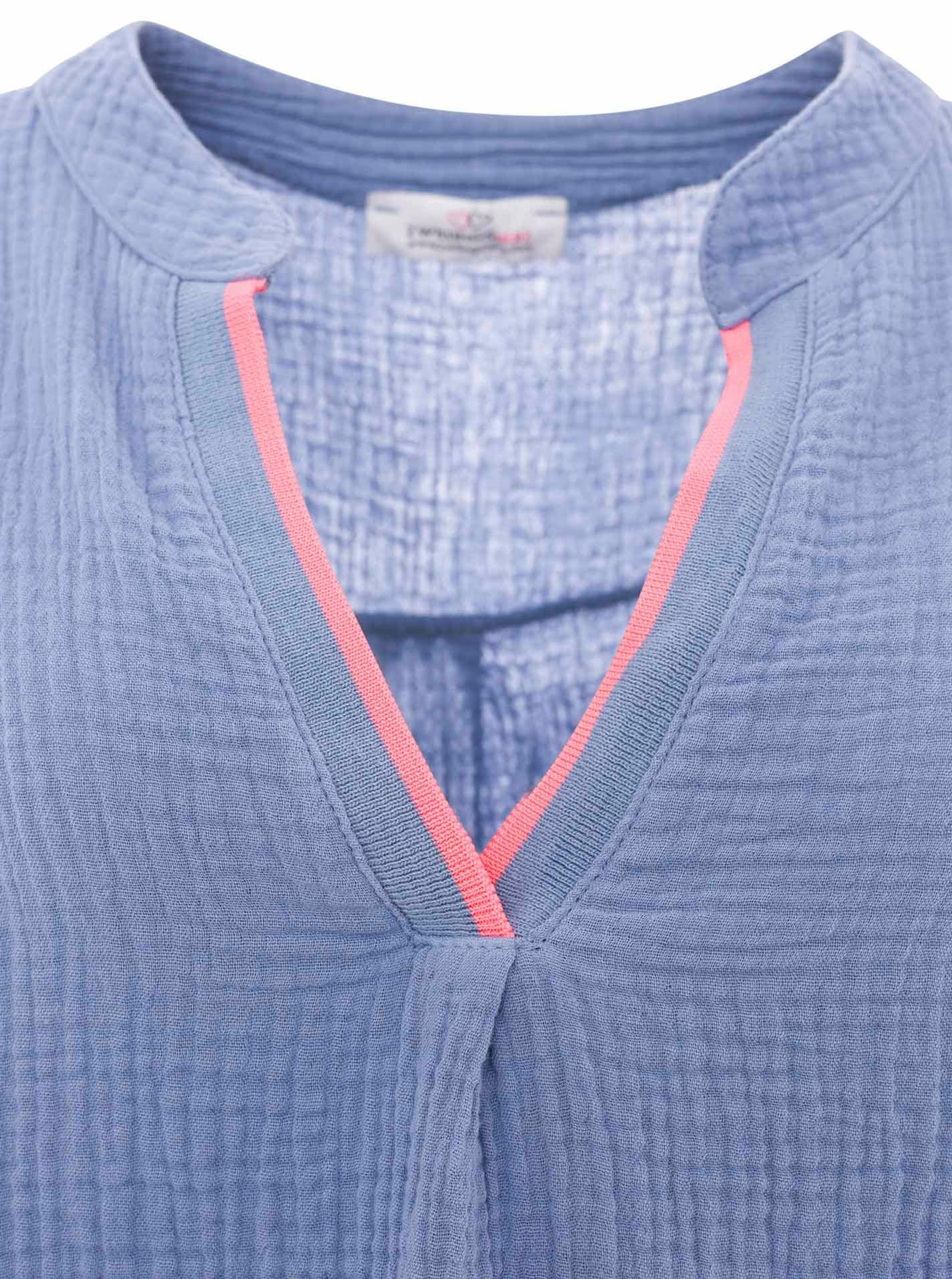 Zwillingsherz Schlupfbluse »"Neon Kante"« Musselin, eingefasster V-Neck in Neon, 3/4 Arm, hinten leicht länger